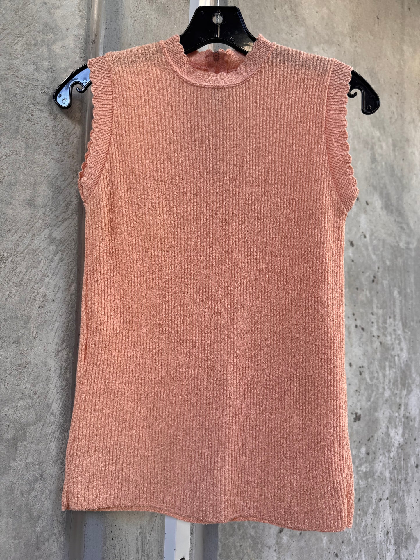 1970s Peach Rib Knit Sleeveless Top