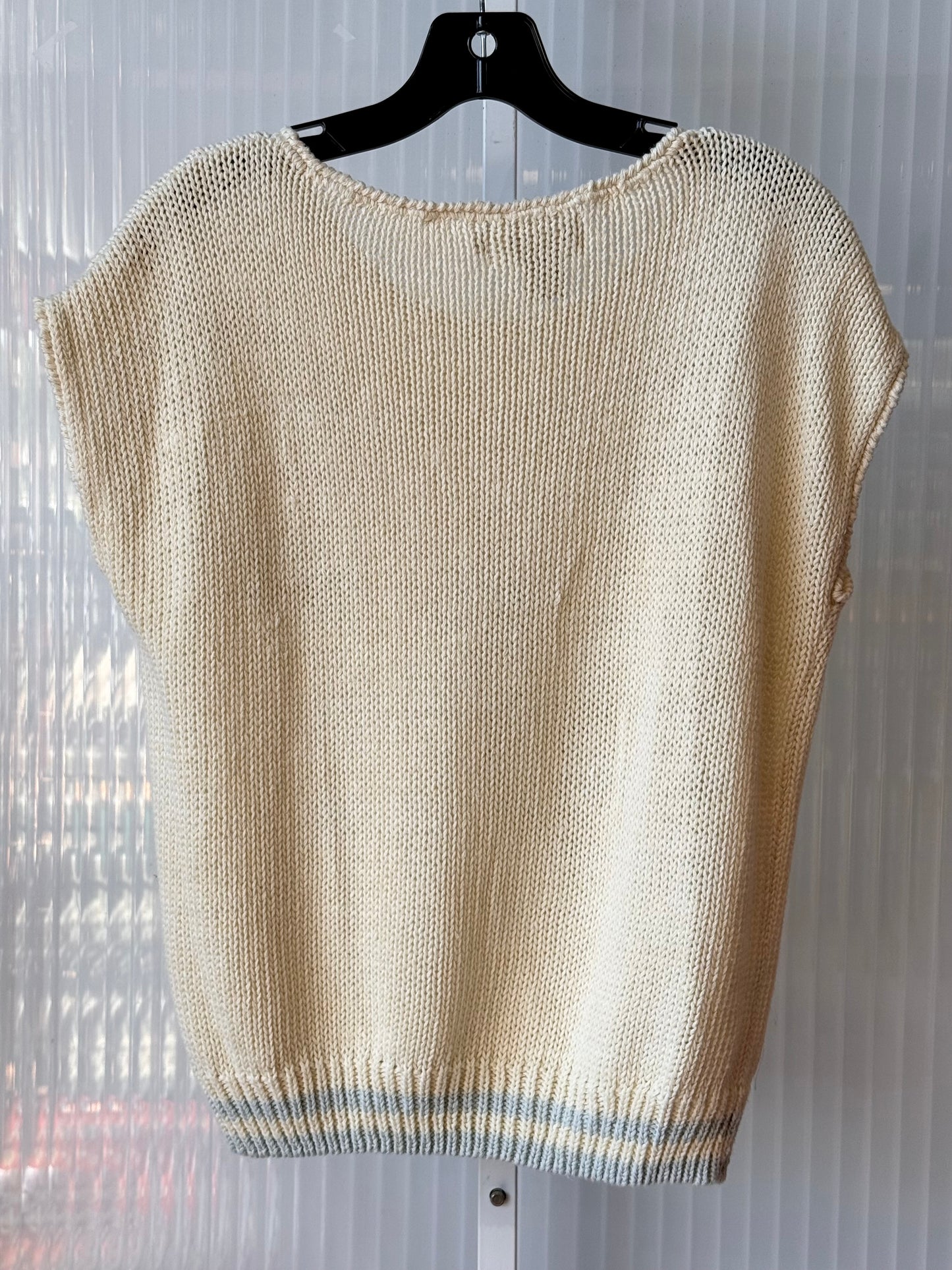 1980s Cream Chunky Knit Sweater Vest w/ Pastel Design