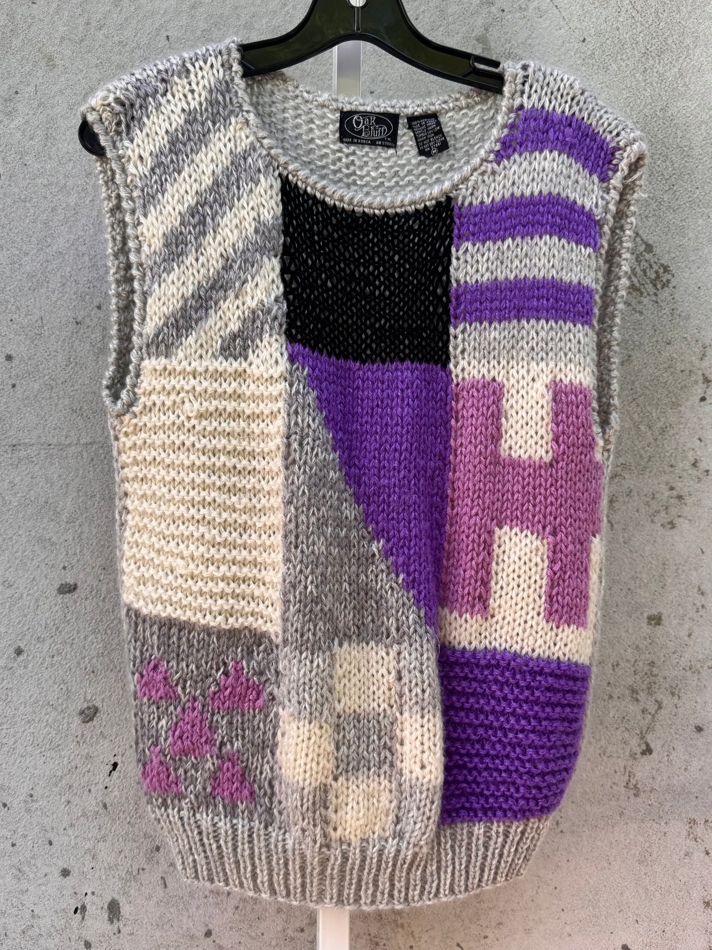 1980s Gray & Purple Knit Sweater Vest