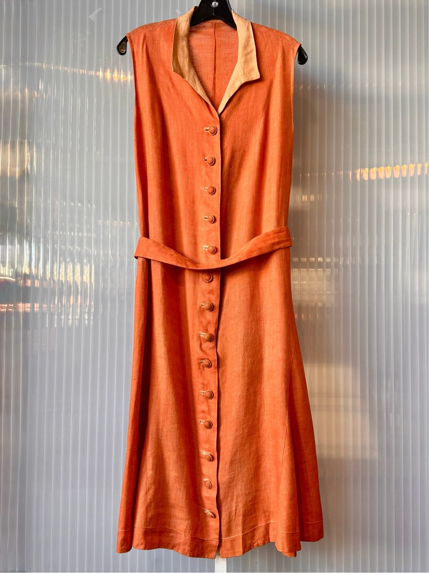 1940s Orange Sleeveless Flare Dress