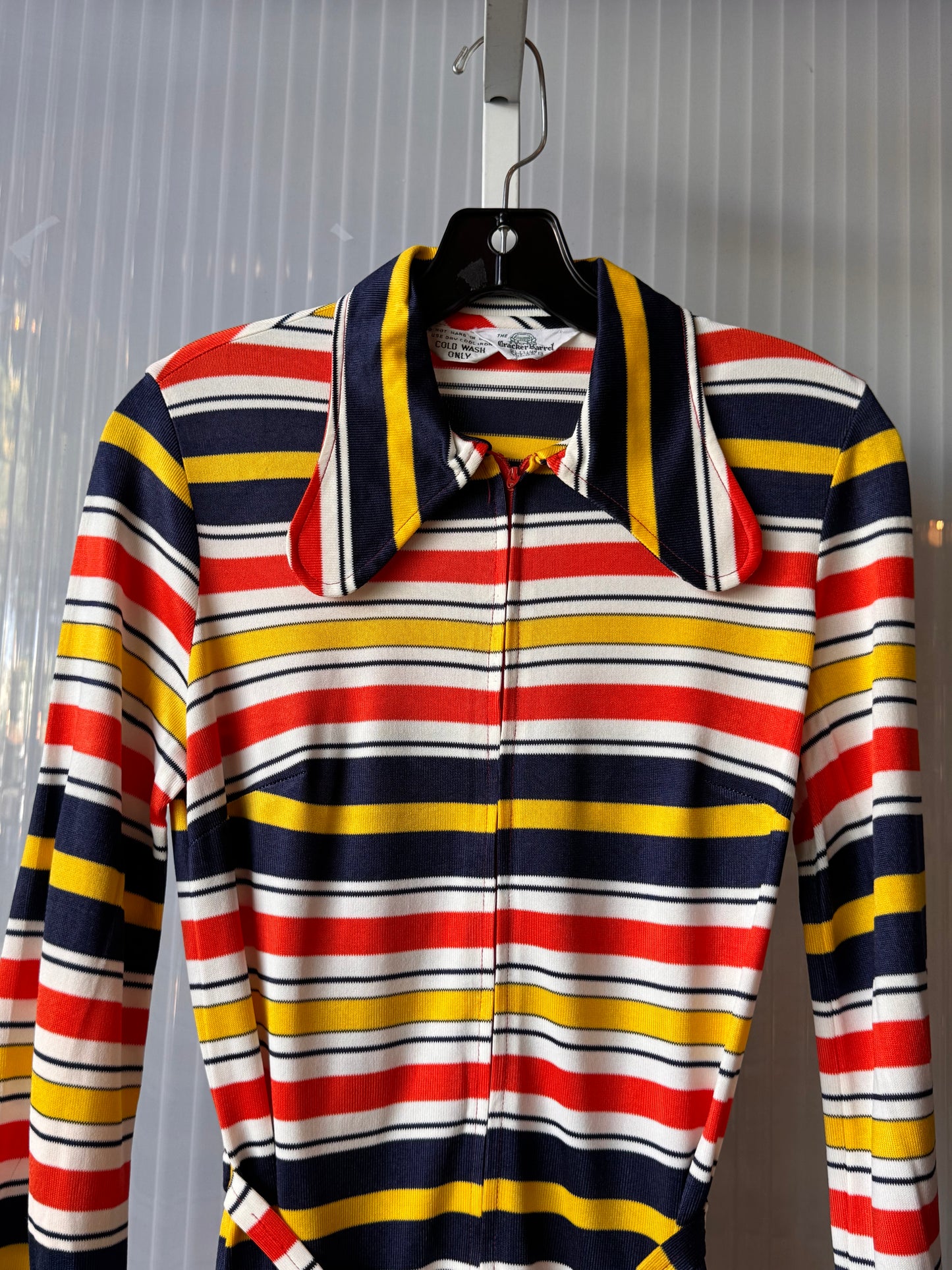 1970s Multicolor Striped Rounded Collar Zip-Up Dress