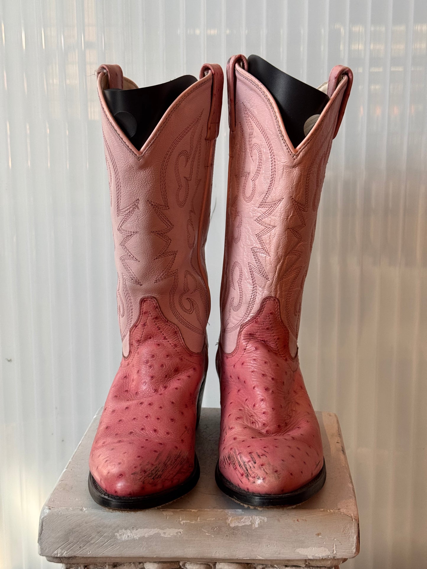 Pink Ostrich Leather Western Boots