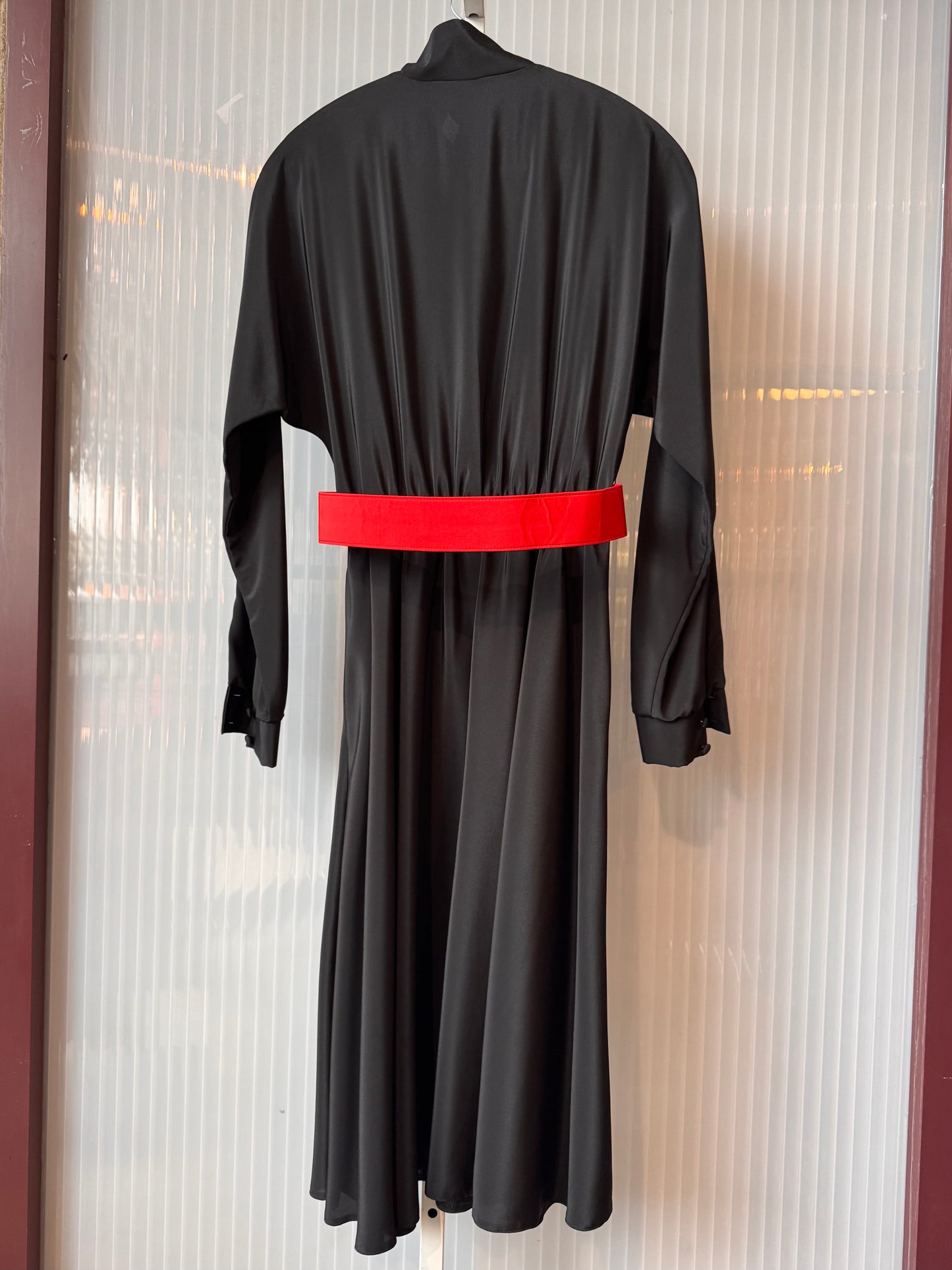 1980s Black with Red Mandarin Neck Dress