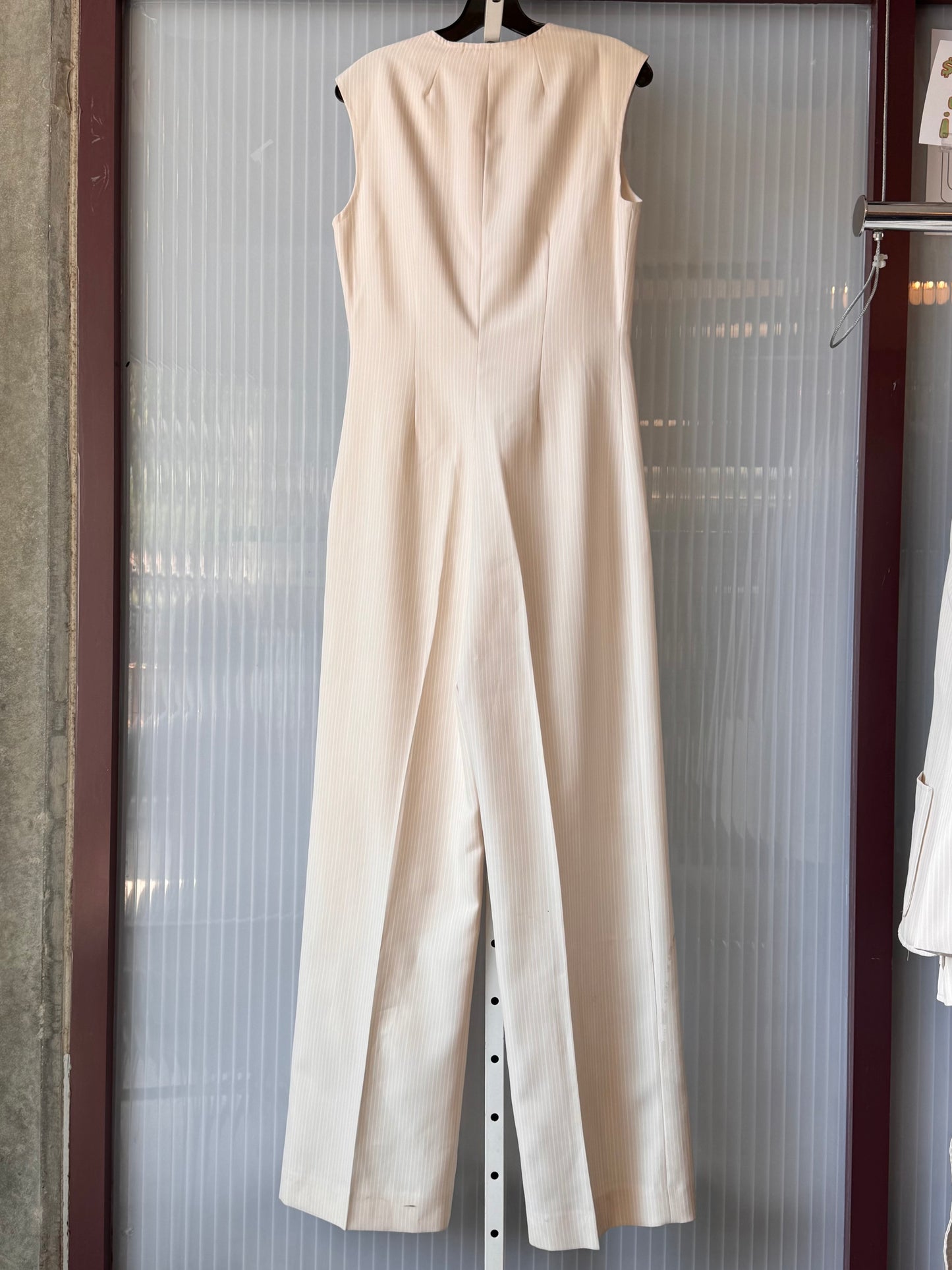 1970s Cream & White Pinstripe Jumpsuit & Blazer Set