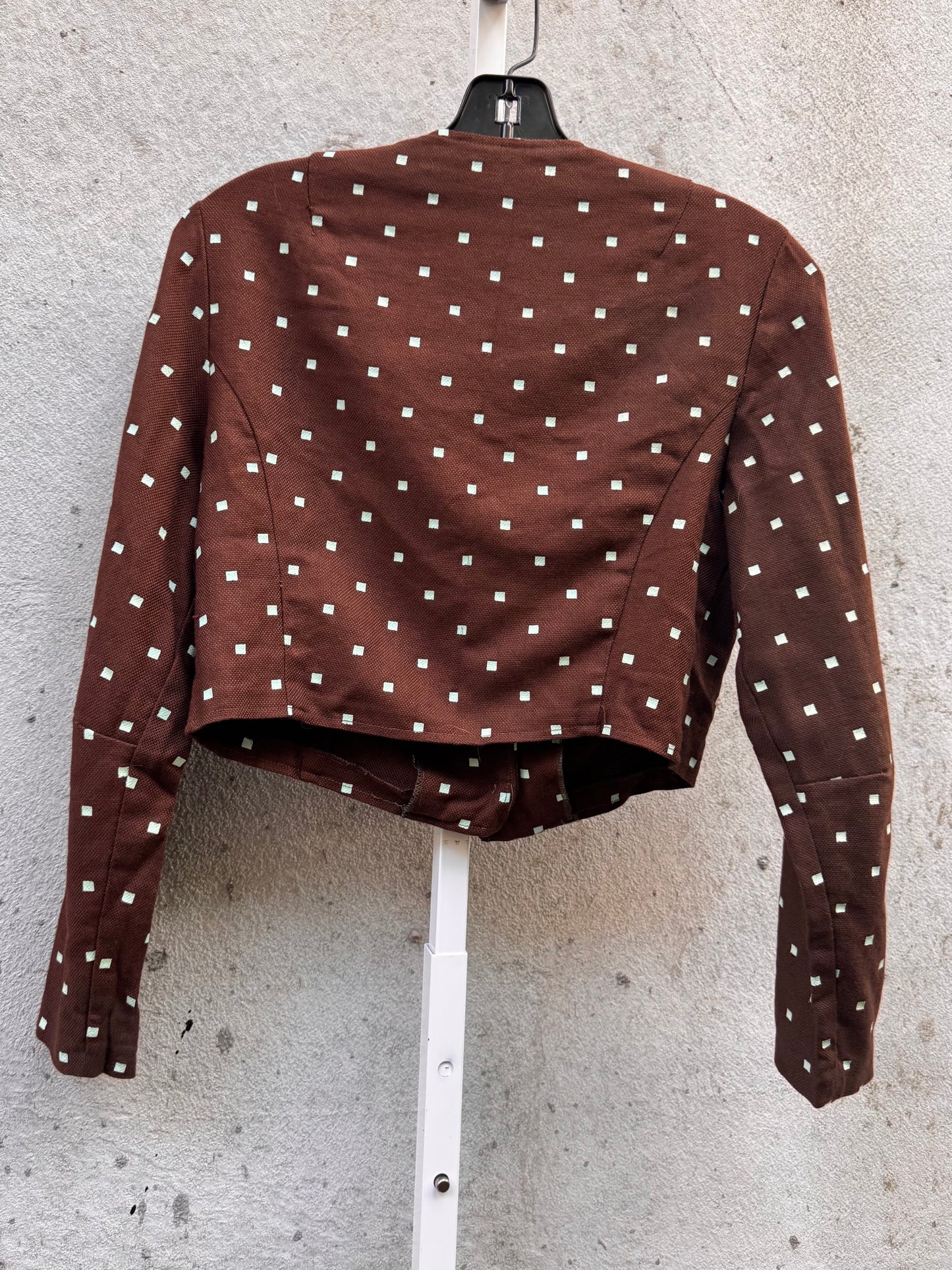 1960s Brown & Blue Square Patterned Top & Skirt Set