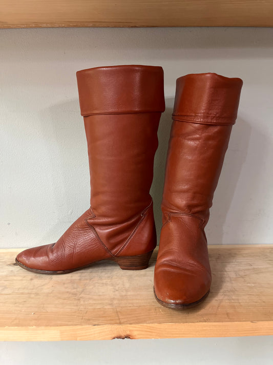 Folded Brown Leather Boots