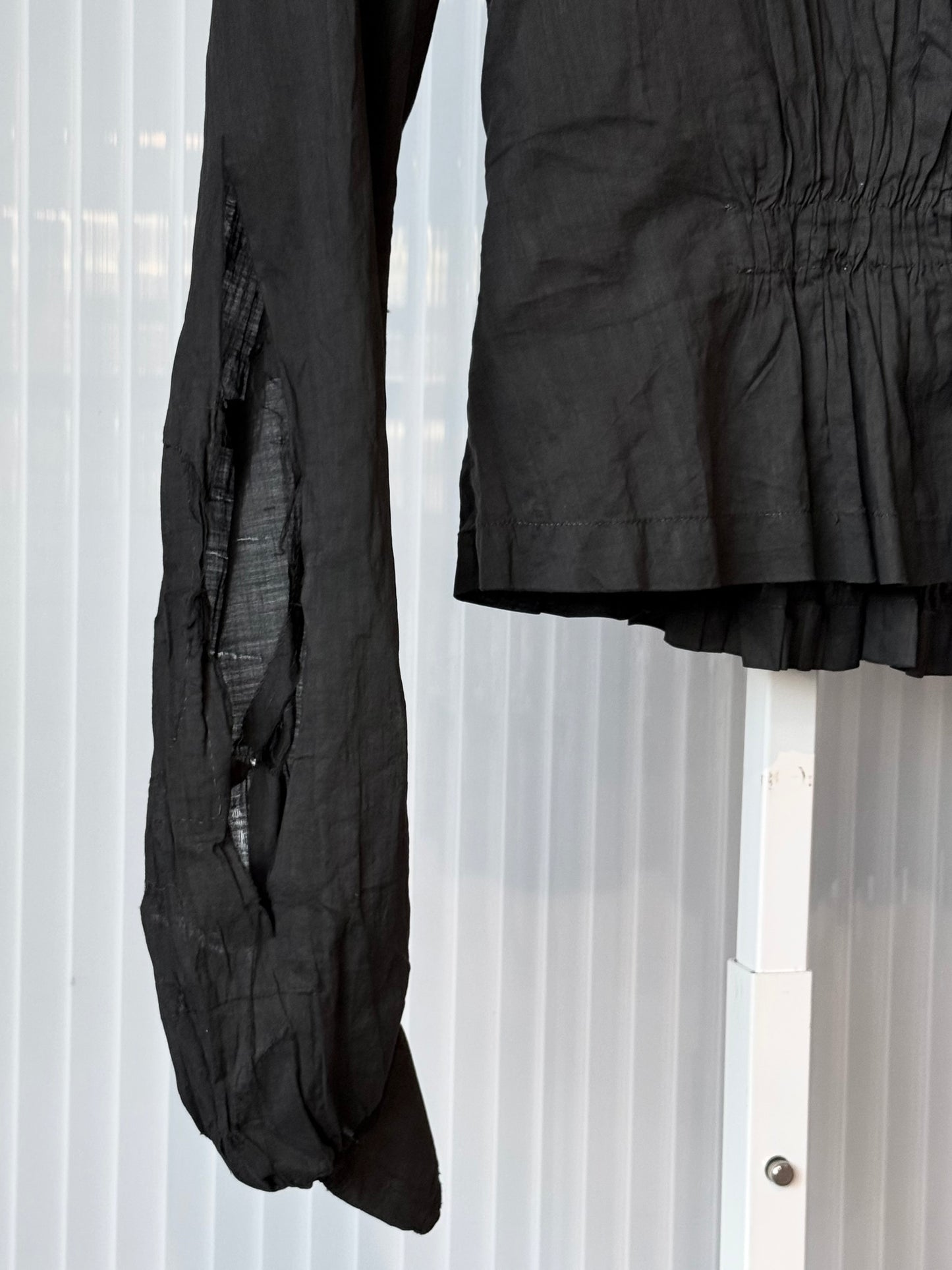 Victorian Black Pleated Long-Sleeve Blouse