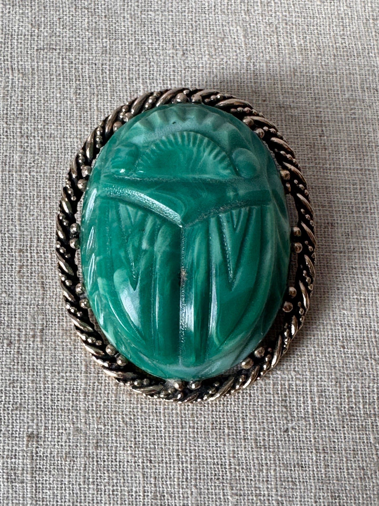 1970s Green Molded Scarab Beetle Brooch