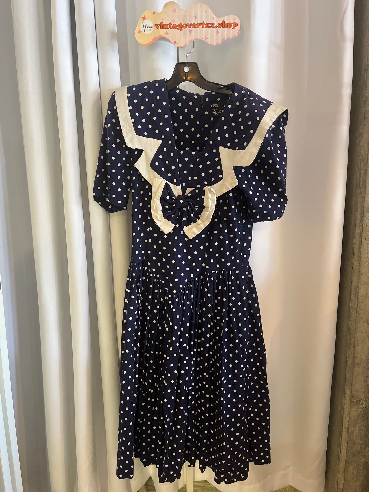 1980s Does 40s Navy Blue Dress