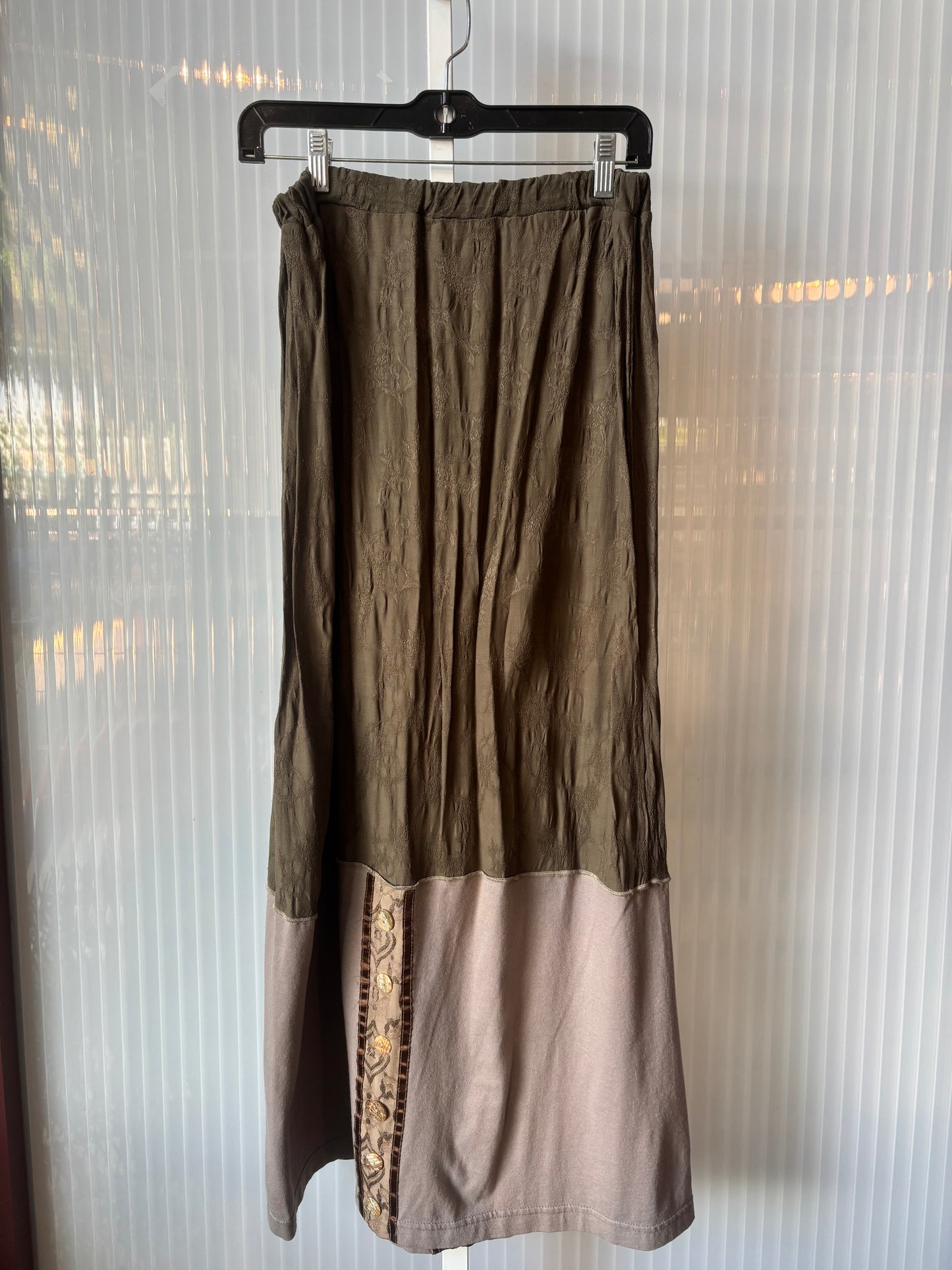 1990s Boho Patchwork Blouse and Skirt Set with Abalone Buttons