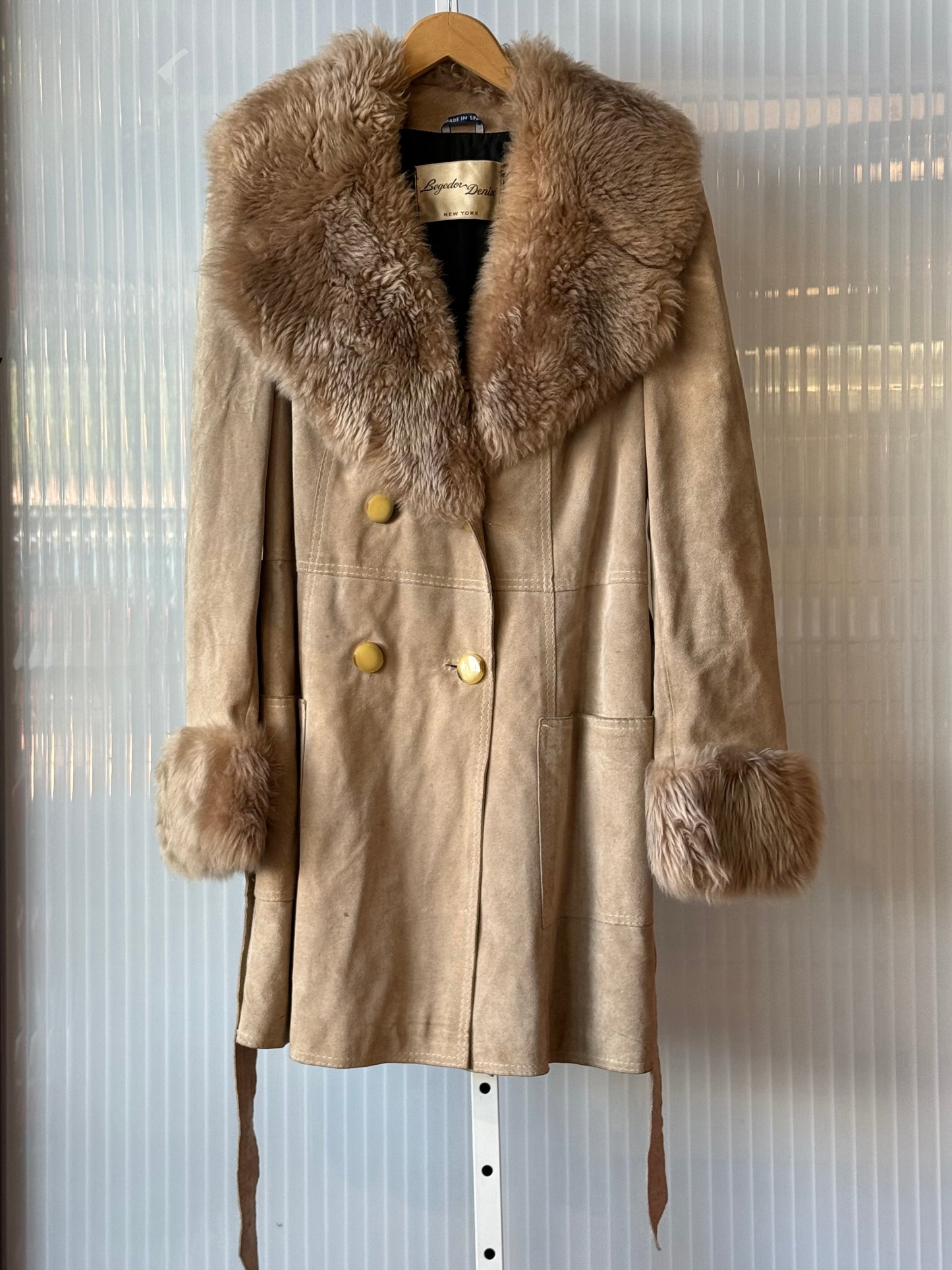 1970s Cream Suede Faux Fur Jacket