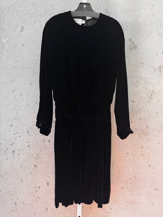 1980s Black Velvet Peplum Dress