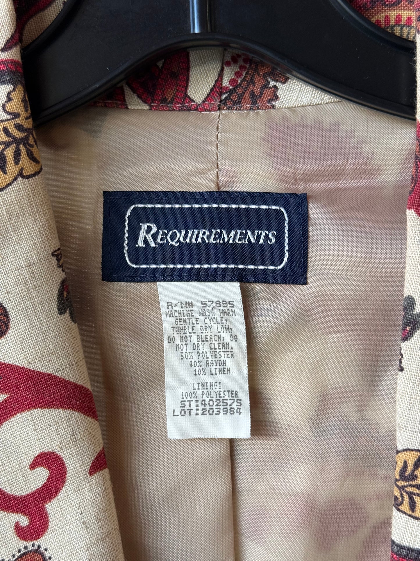 1980s Cream Blazer w/ Red Floral Pattern & Abalone Button