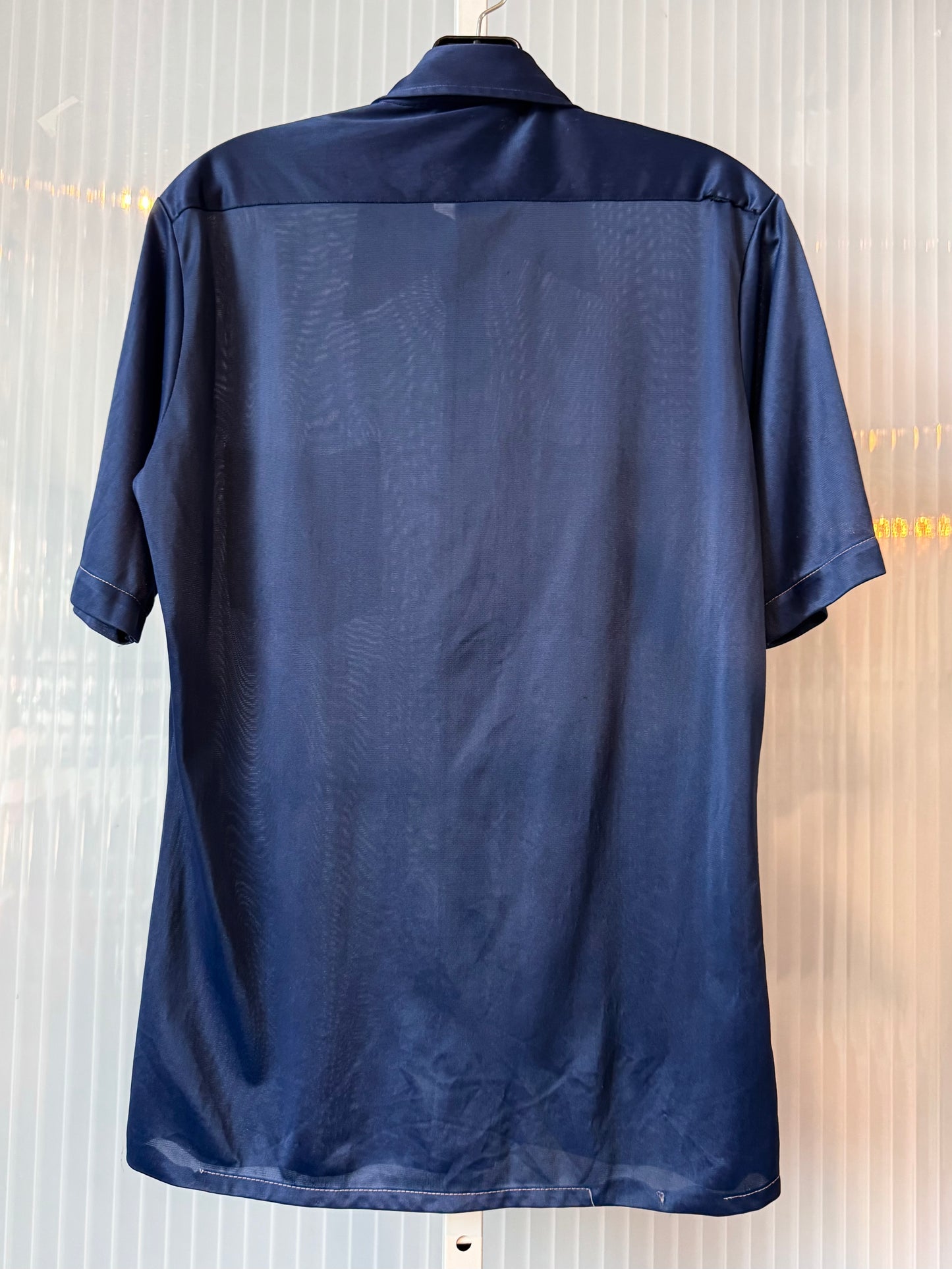 1970s Sheer Navy Blue Point-collar Shirt