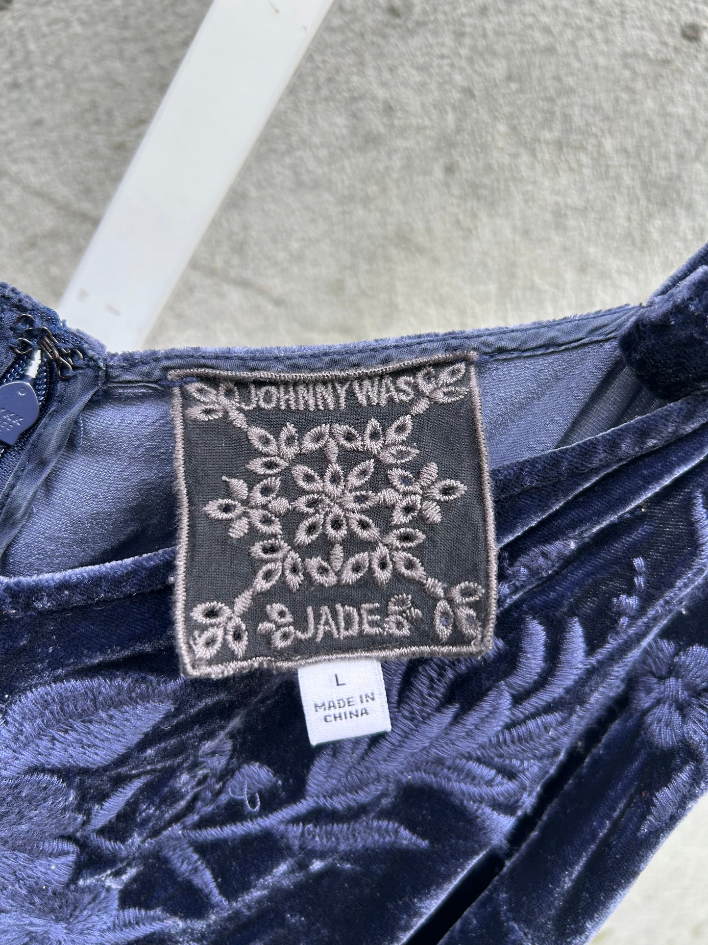 Johnny Was Jade Blue Velvet Slip Dress