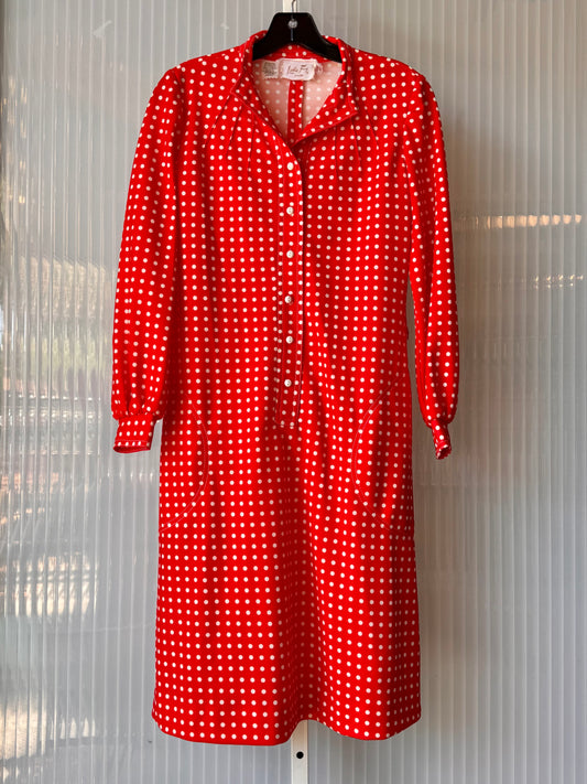 1970s Red & White Polka Dot Dress w/ Pintuck Detail