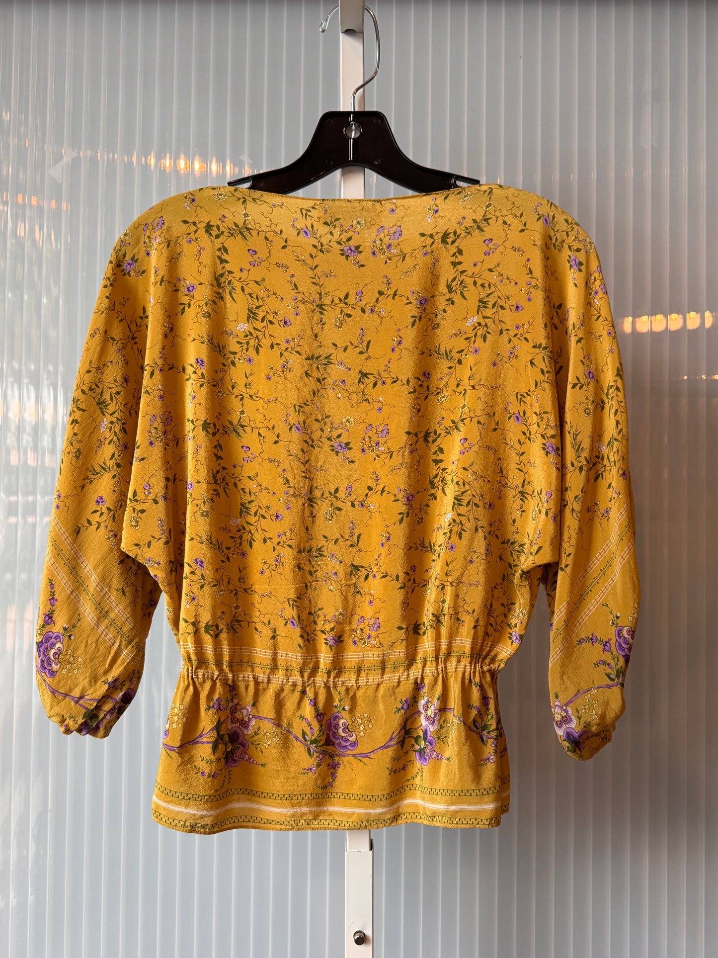 1980s Mustard Yellow & Lilac Floral Blouse & Skirt Set
