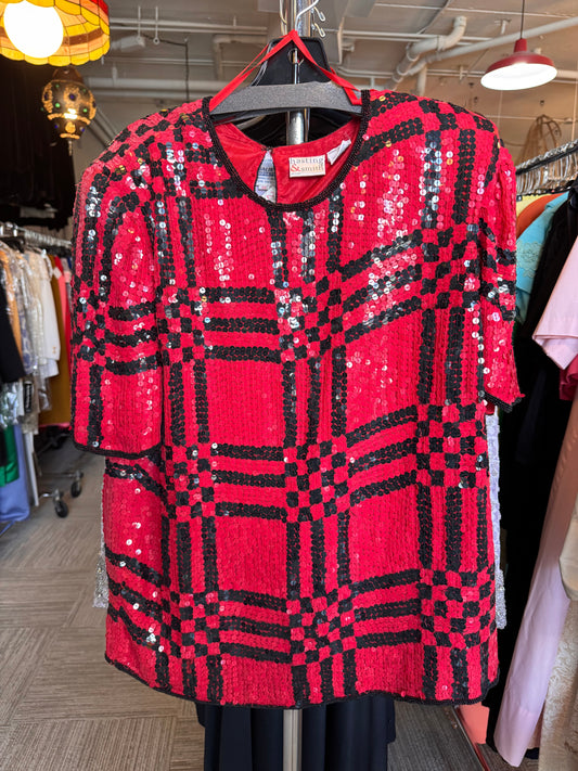 1990s Hasting & Smith Red Sequin Top