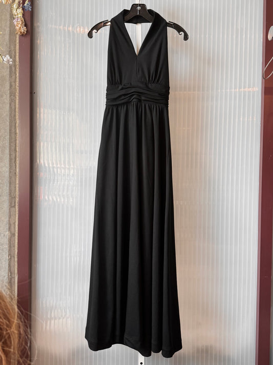 1970s Black Halter Dress