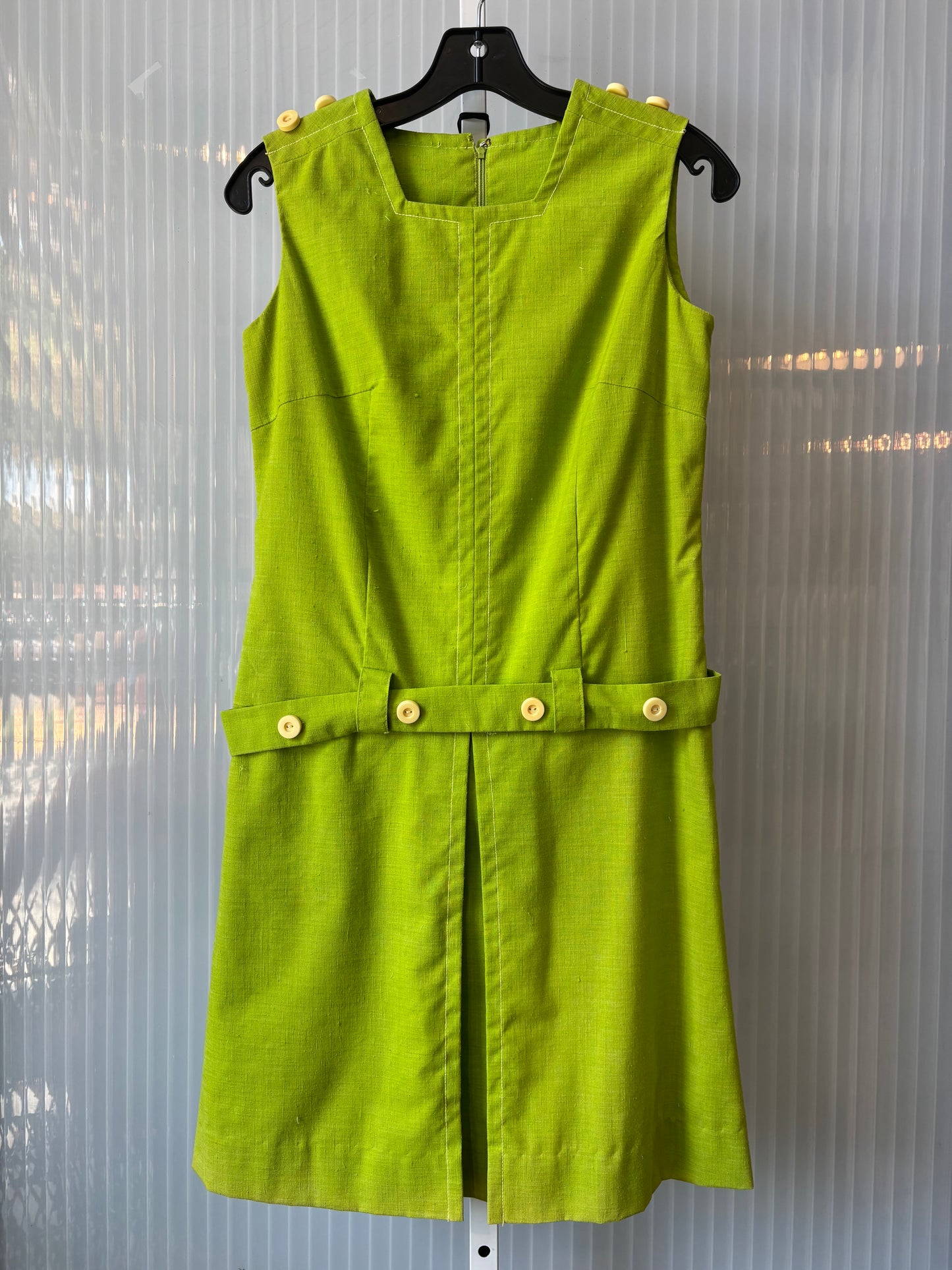 1960s Lime Green Shift Dress with Cream Buttons
