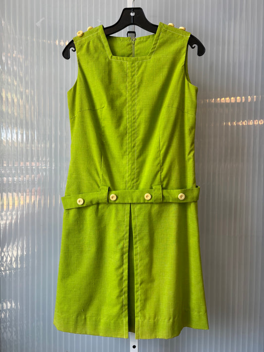 1960s Lime Green Shift Dress with Cream Buttons