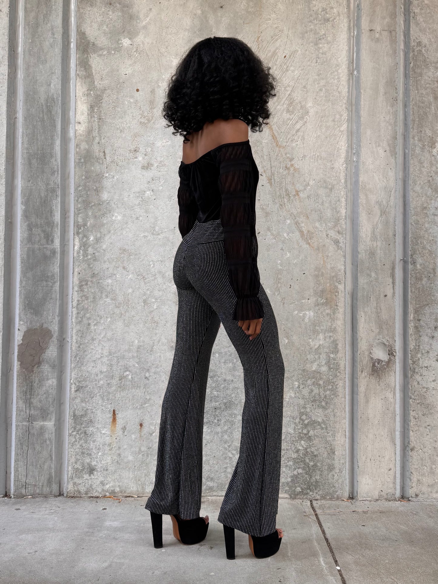 1970s Black Velvet & Silver Pinstripe Disco Jumpsuit