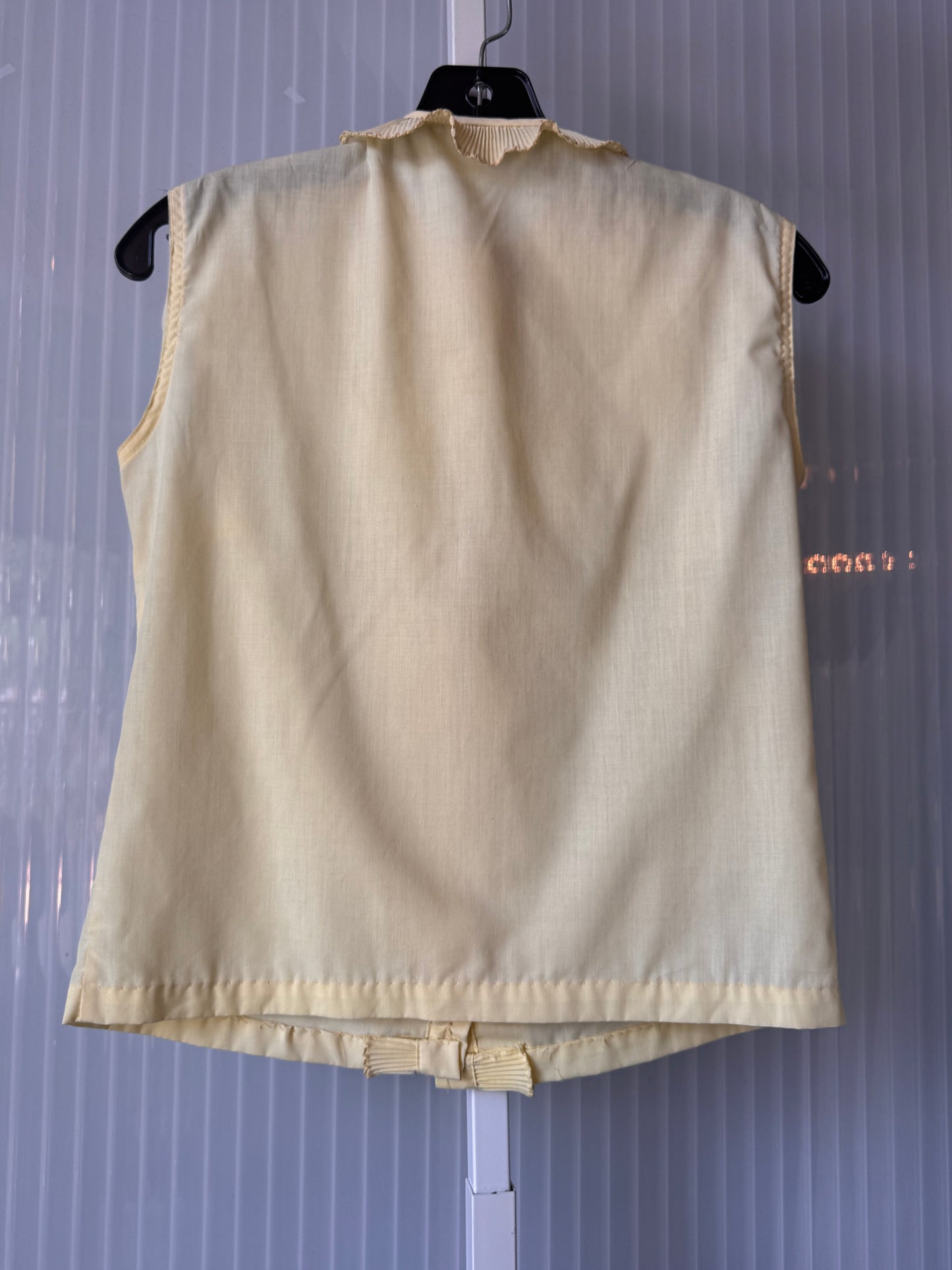 1970s Yellow Sleeveless Blouse w/ Pleated Ruffles & Bow