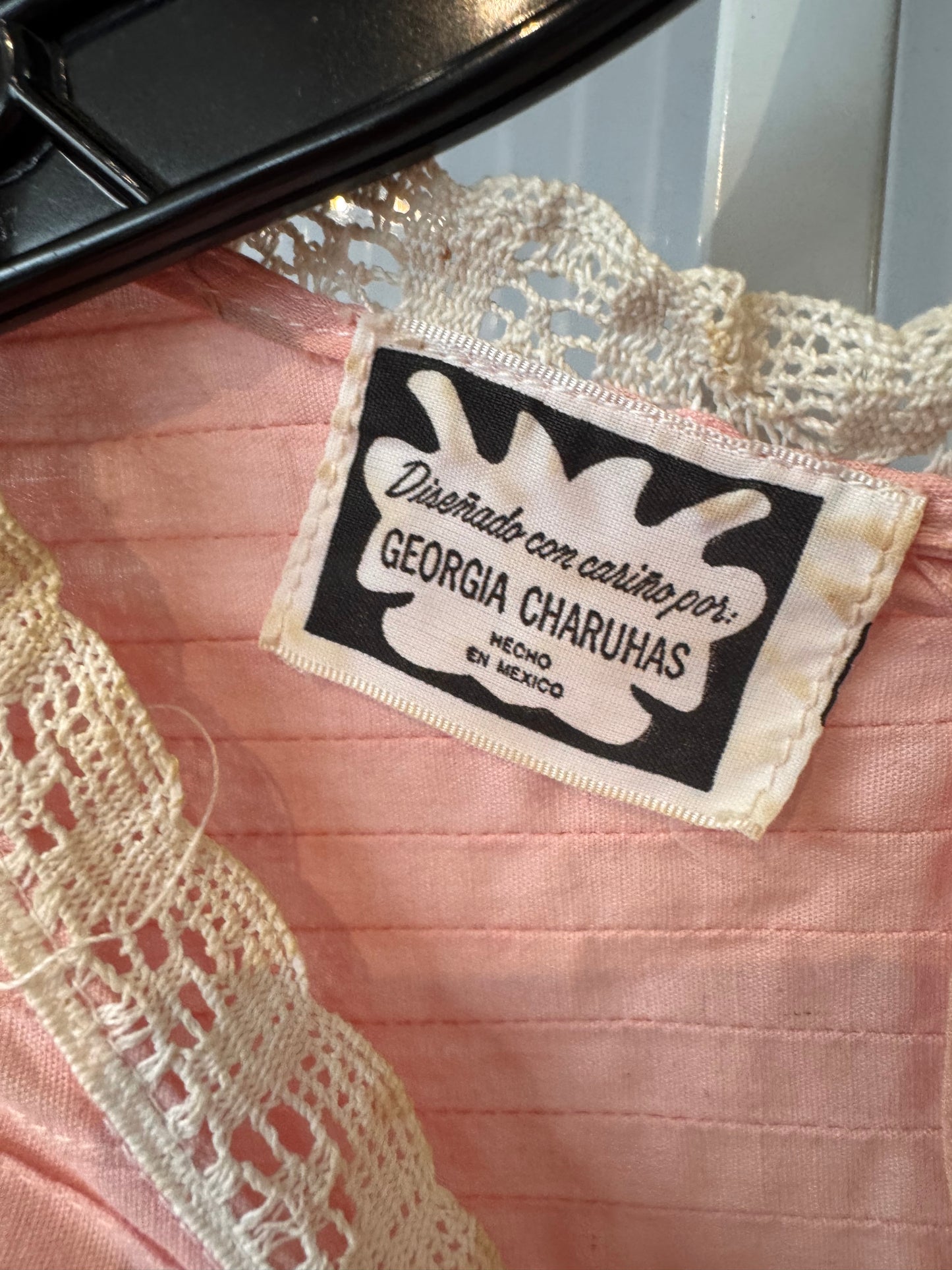 1970s Georgia Charuhas Pink Floral Top & Skirt Set