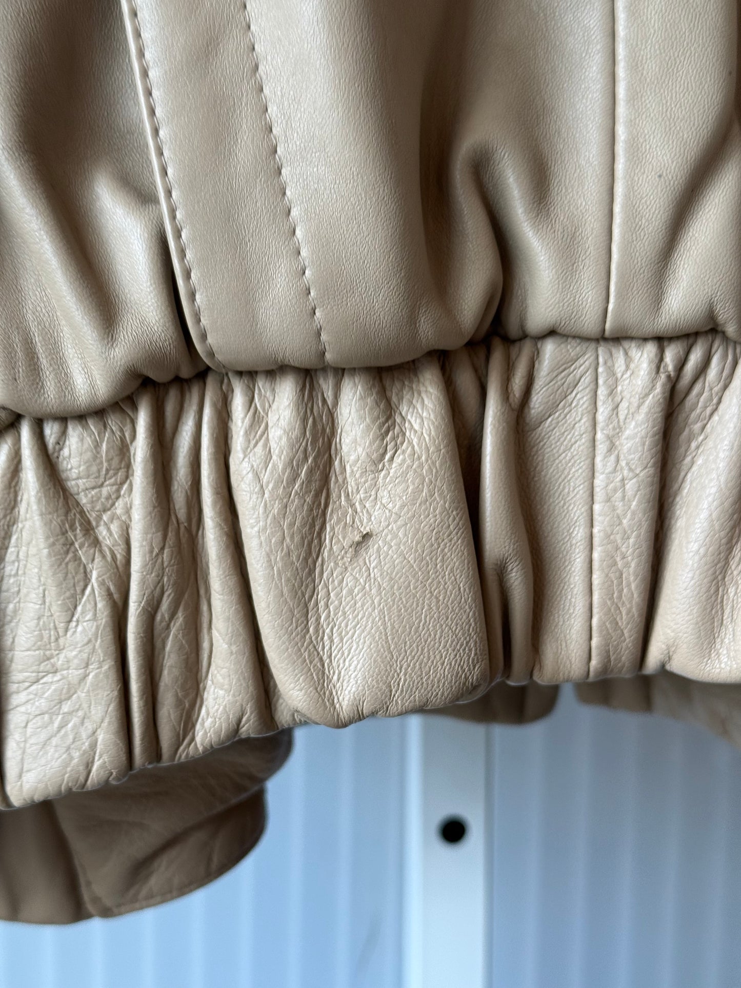 1980s Cream Leather Paneled Bomber Jacket