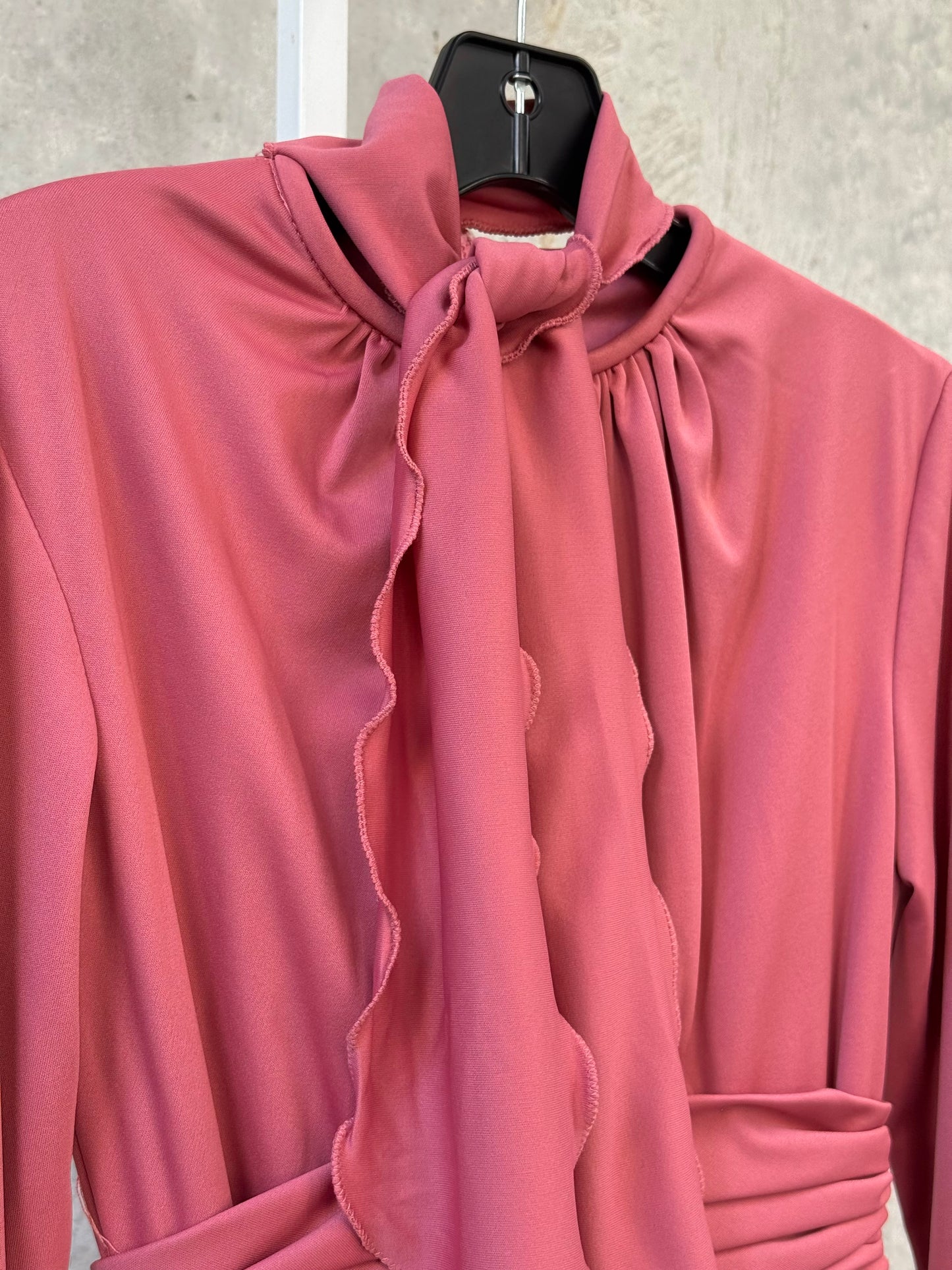1970s Mauve Layered Dress with Wavy Collar