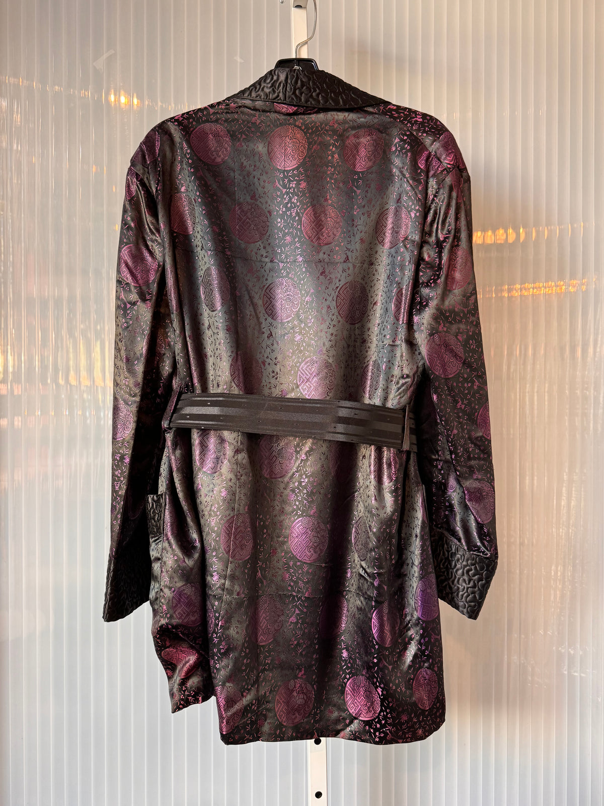 1980s Black & Purple Satin Smoking Jacket