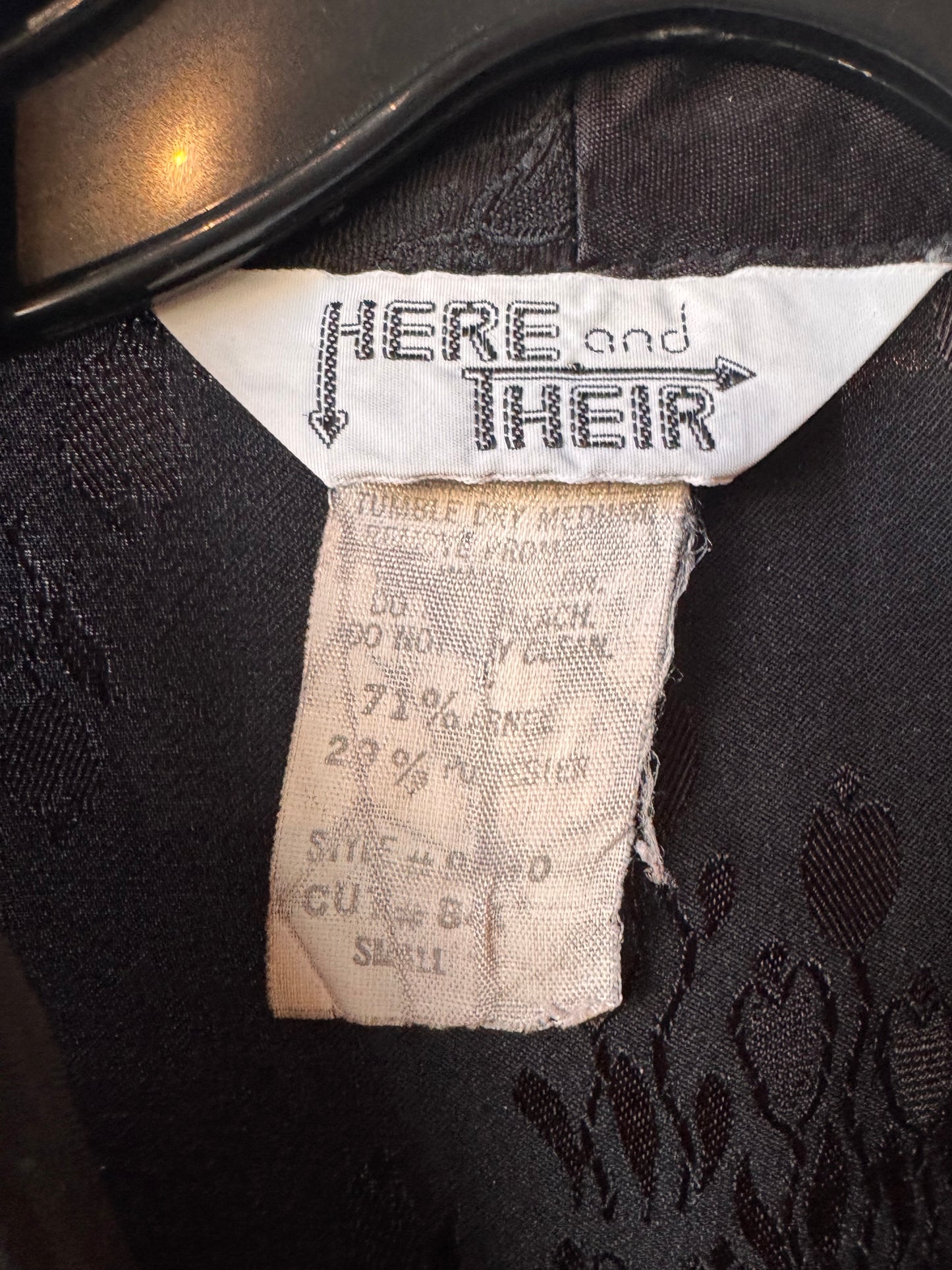 1980s Black Satin Jacquard Tulip Print Blouse