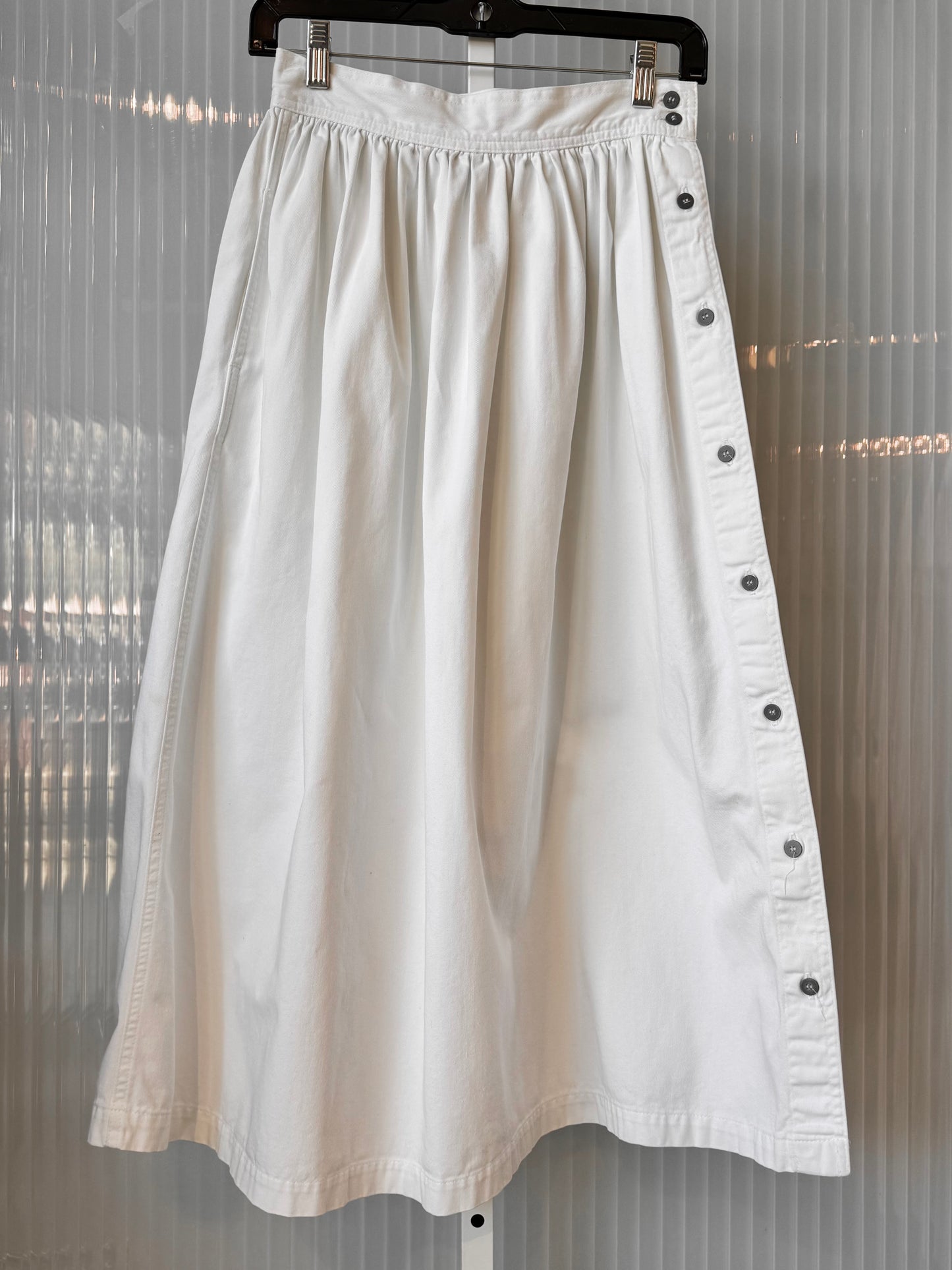 White Twill Side Button Up Maxi Skirt