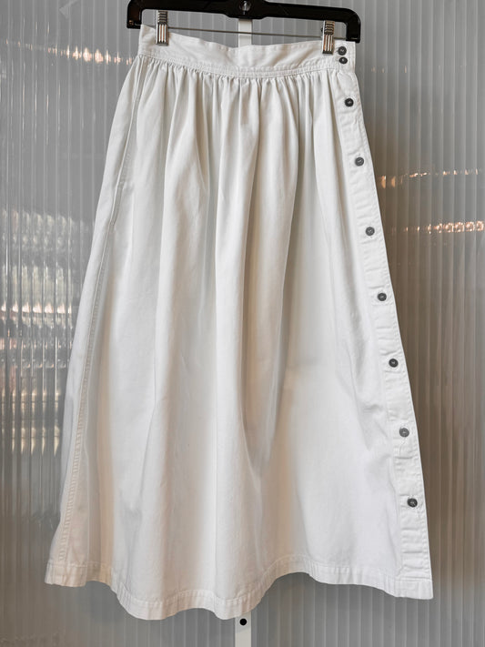 White Twill Side Button Up Maxi Skirt