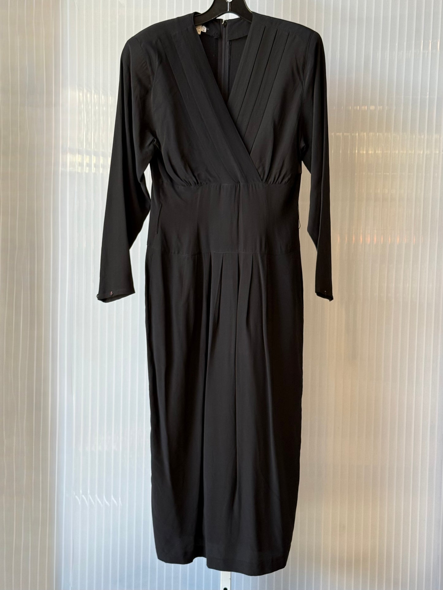1980s Black 100% Silk Long-Sleeve Dress