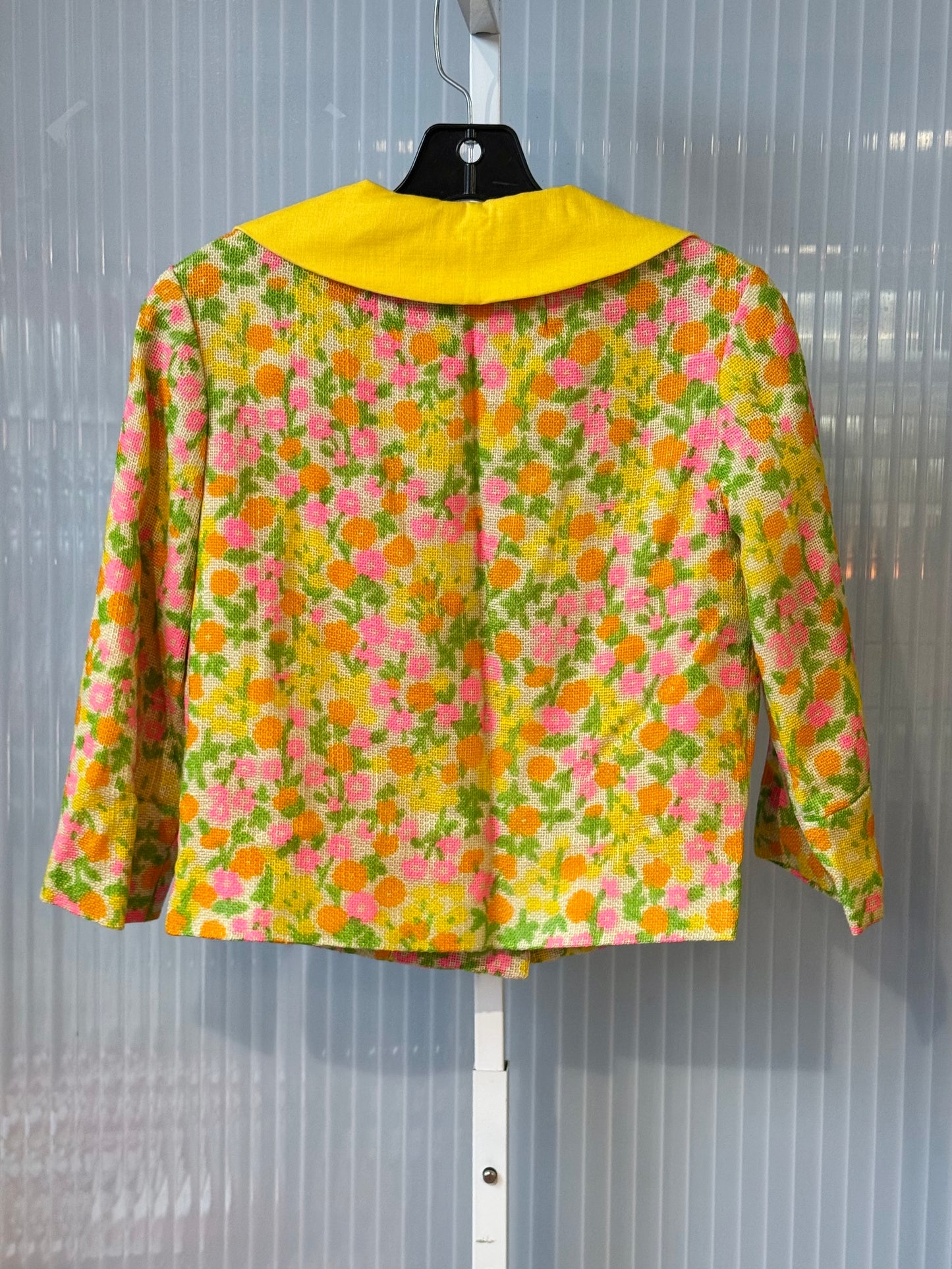 1960s Yellow Dress & Jacket Set w/ Multicolor Floral Pattern
