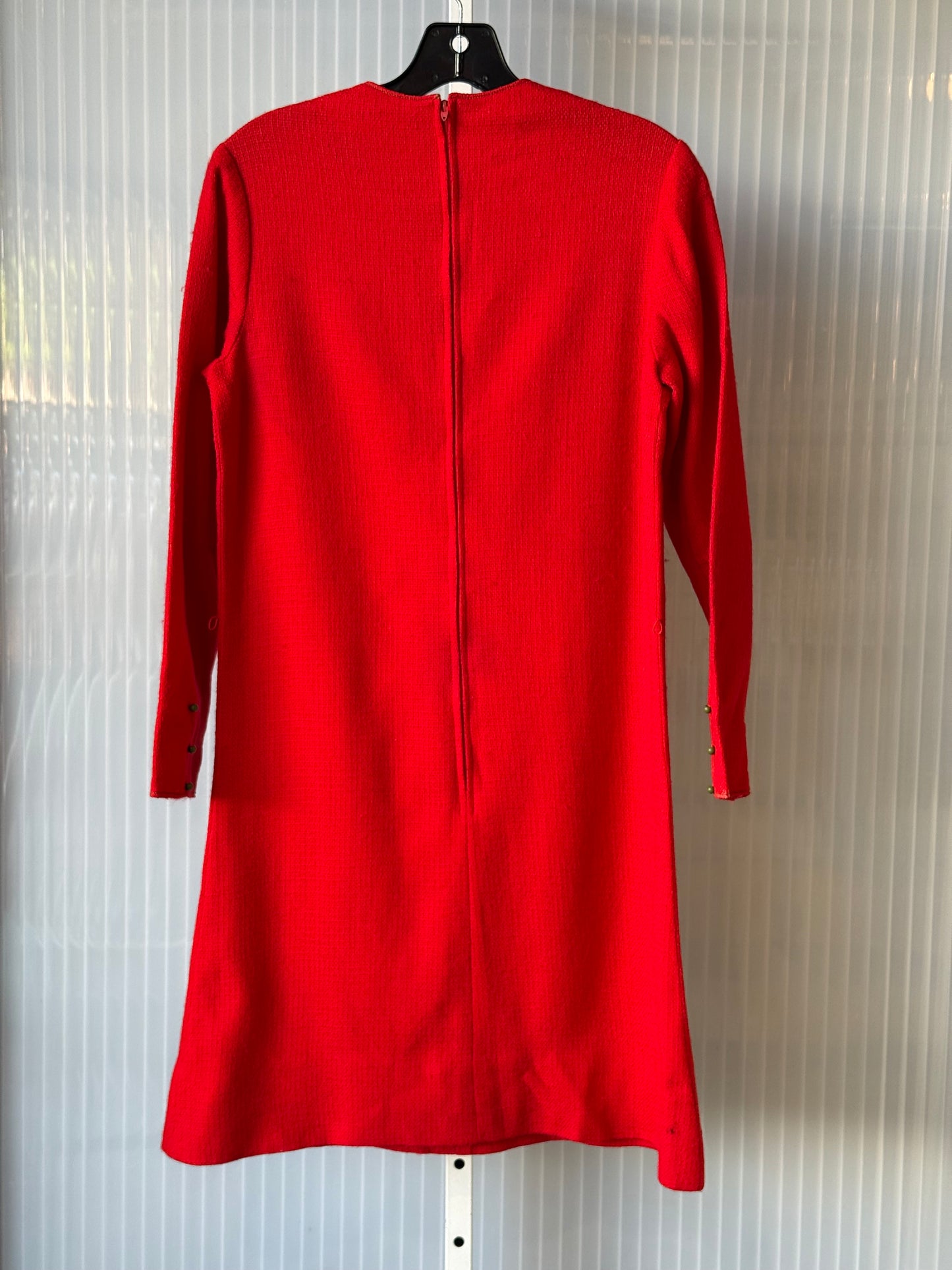1970s Vibrant Red Pure Virgin Wool Mod-Style Sheath Dress