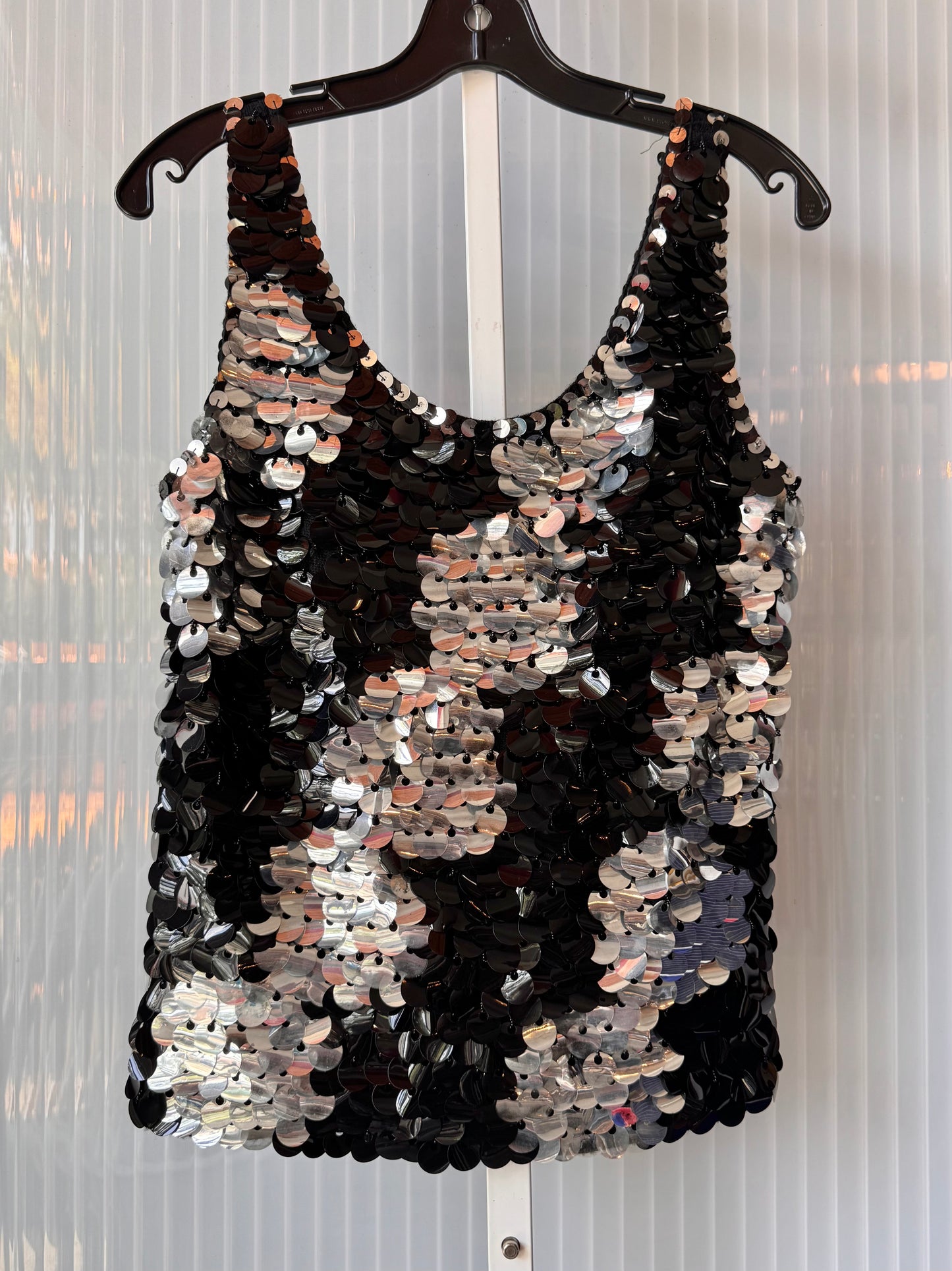 1980s Black and Silver Sequin Tank Top