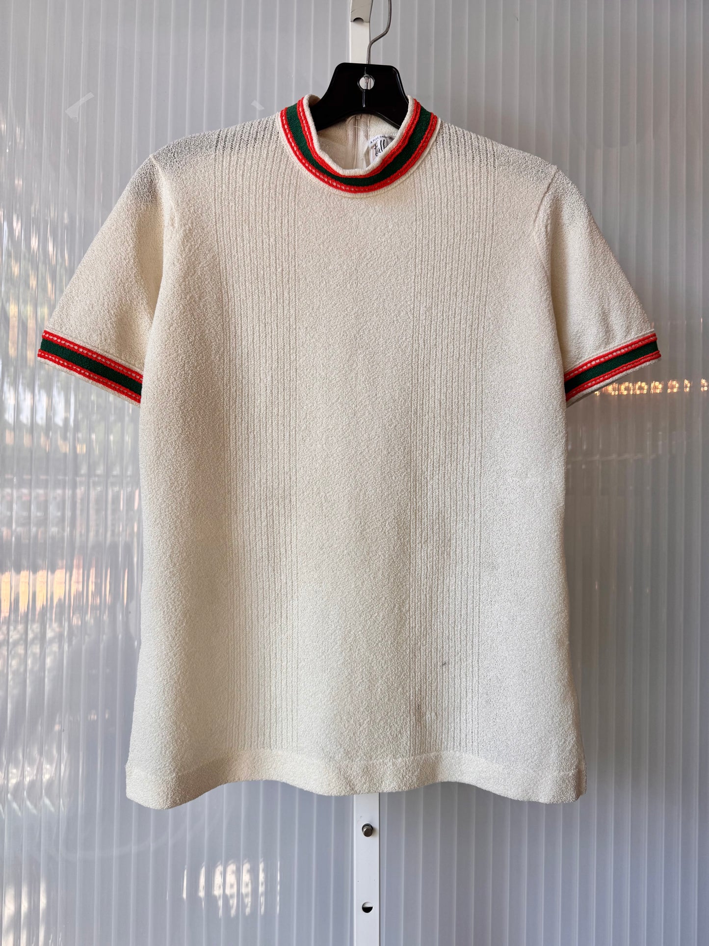 1970s Cream & Green Polyknit Top & Skirt Set
