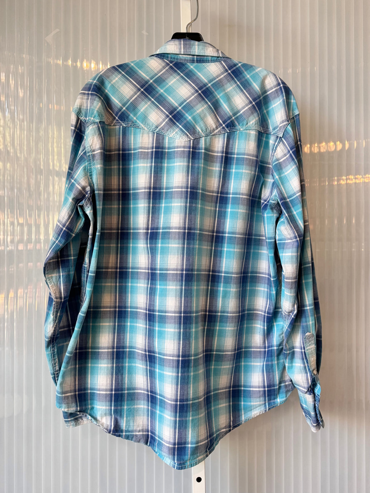 2010s Wrangler Blue Plaid Western Pearl-Snap Shirt