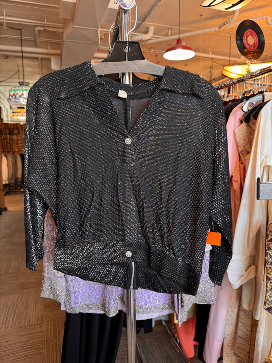 1950s Black & Silver Sparkly Blouse