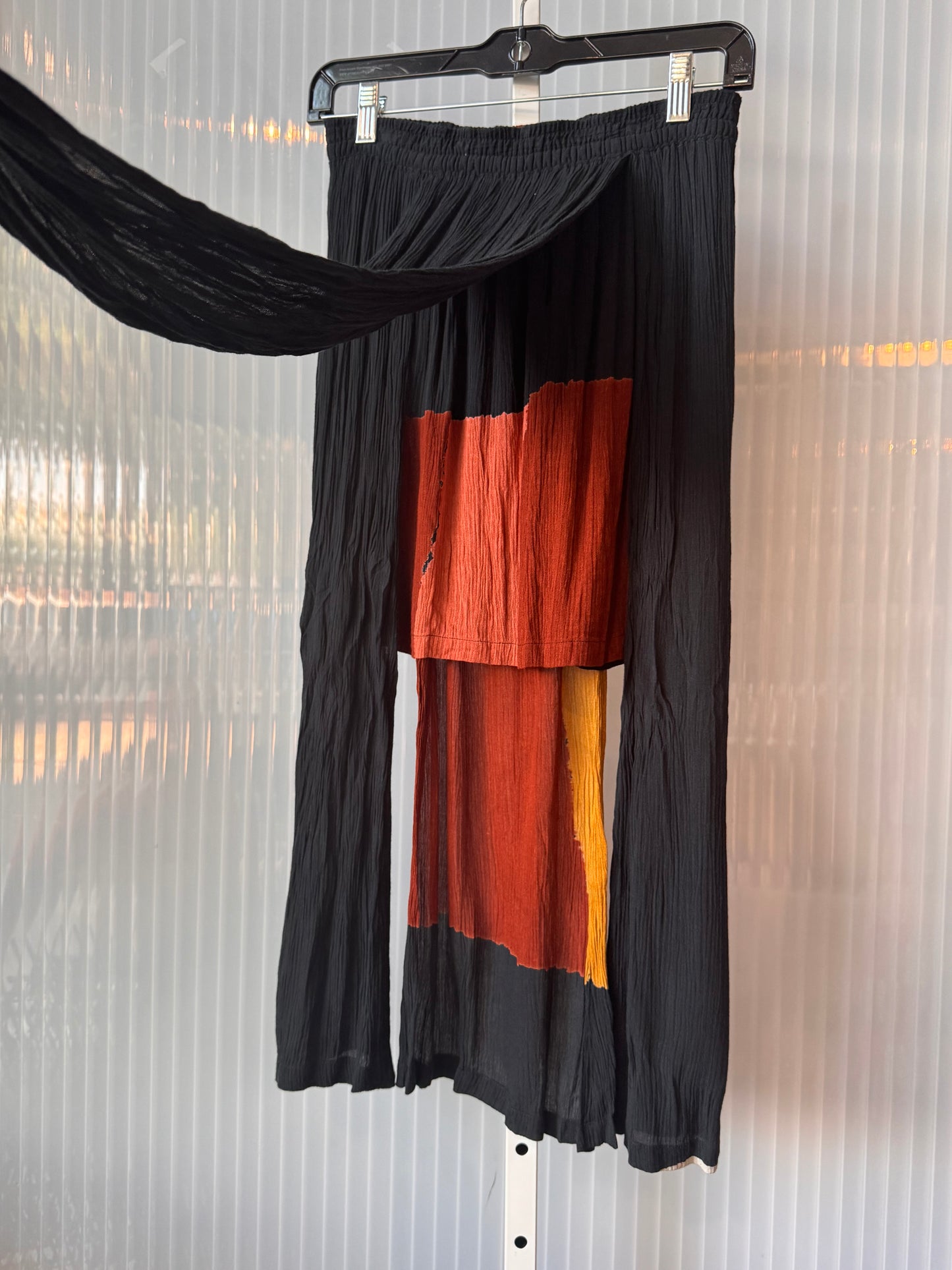 1990s Black Brown & Ochre Tank Top & Skirt Set