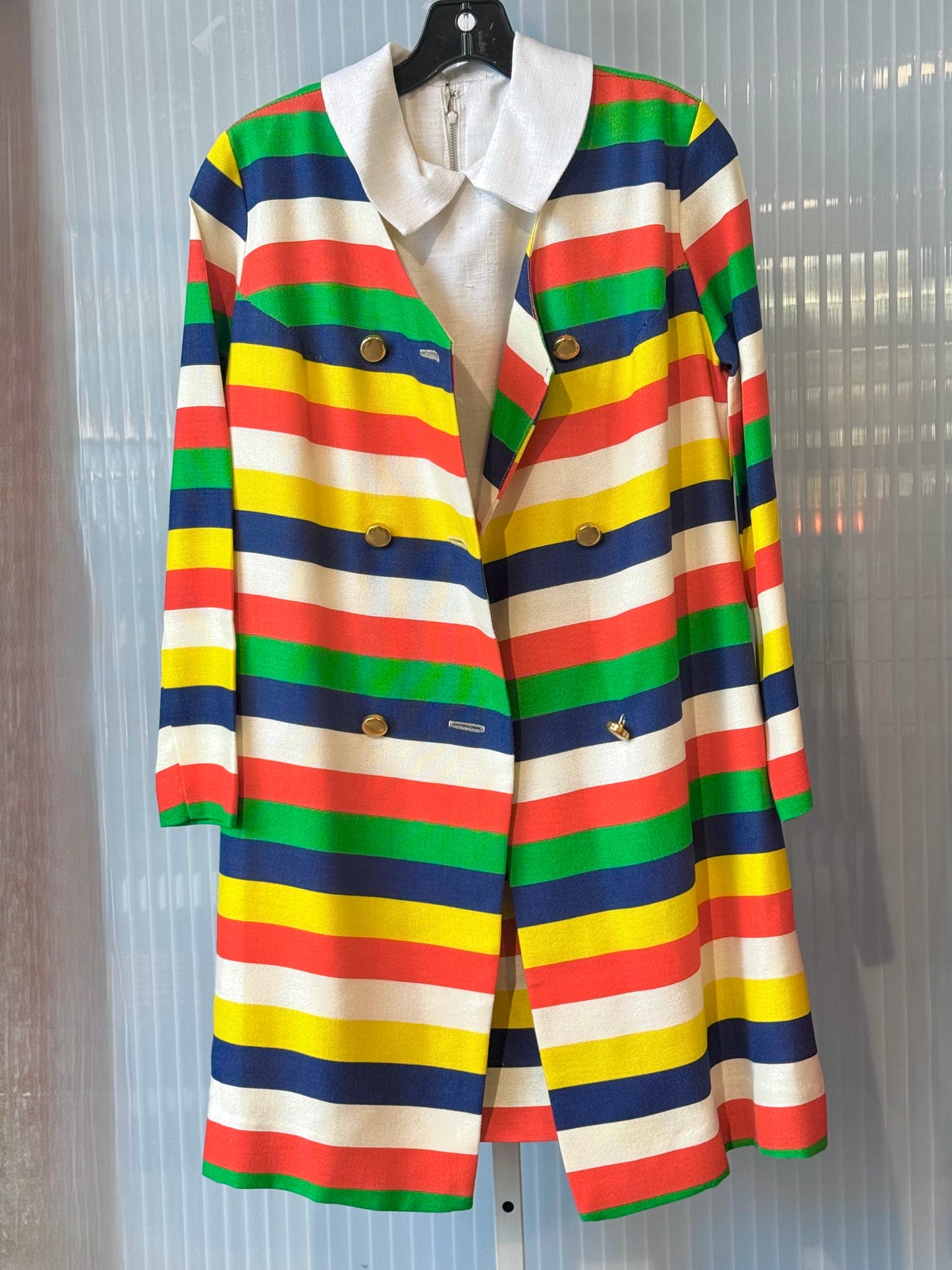 1960s Colorful Striped Shift Dress & Coat Set