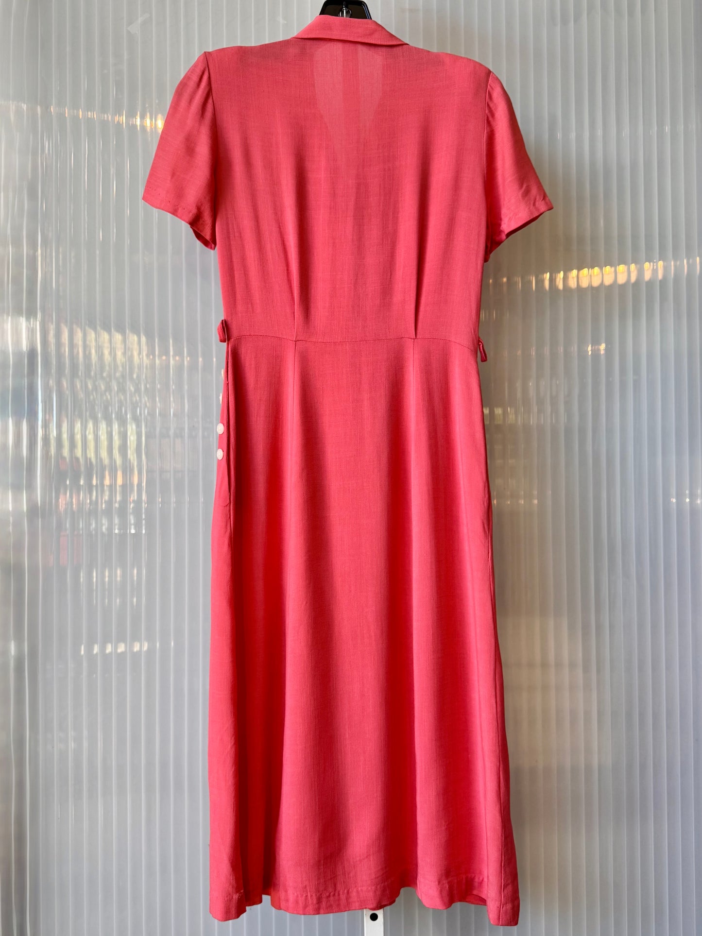 1930s Pink Short-Sleeve Shirtwaist Dress