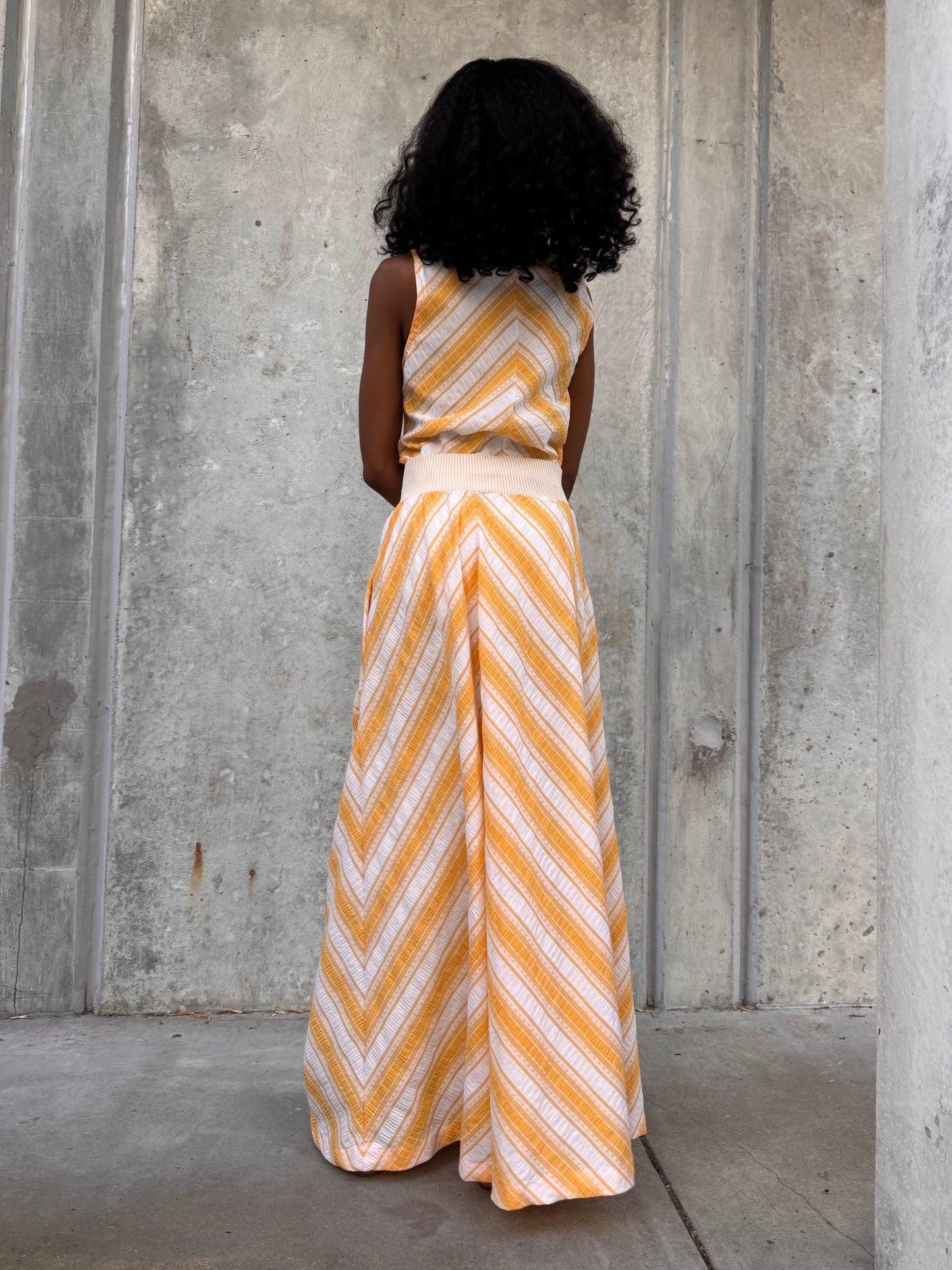 1970s Saks 5th Ave. Orange & White Chevron Bodysuit & Skirt Set