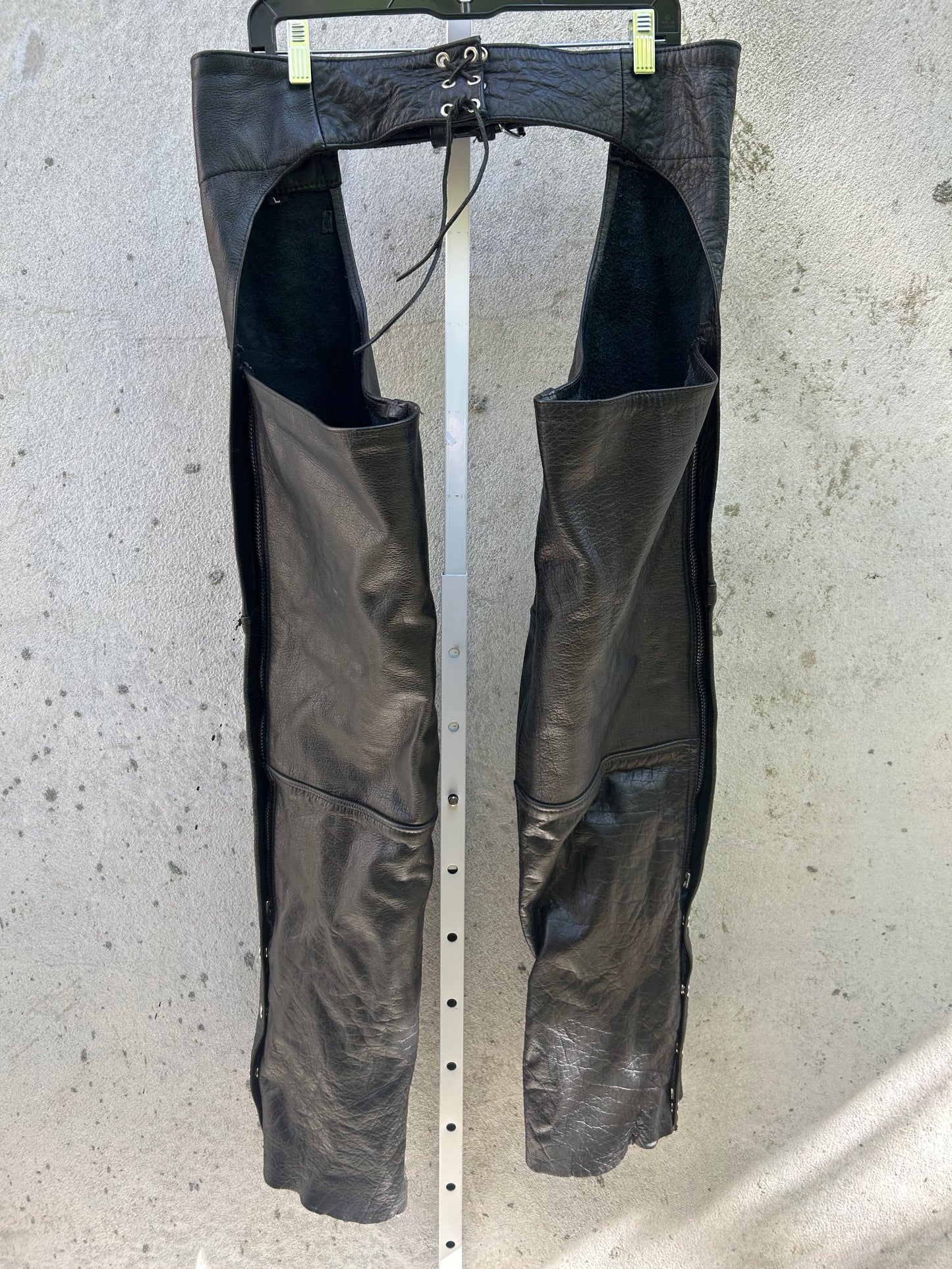 1980s Black Leather Chaps with Silver Snaps