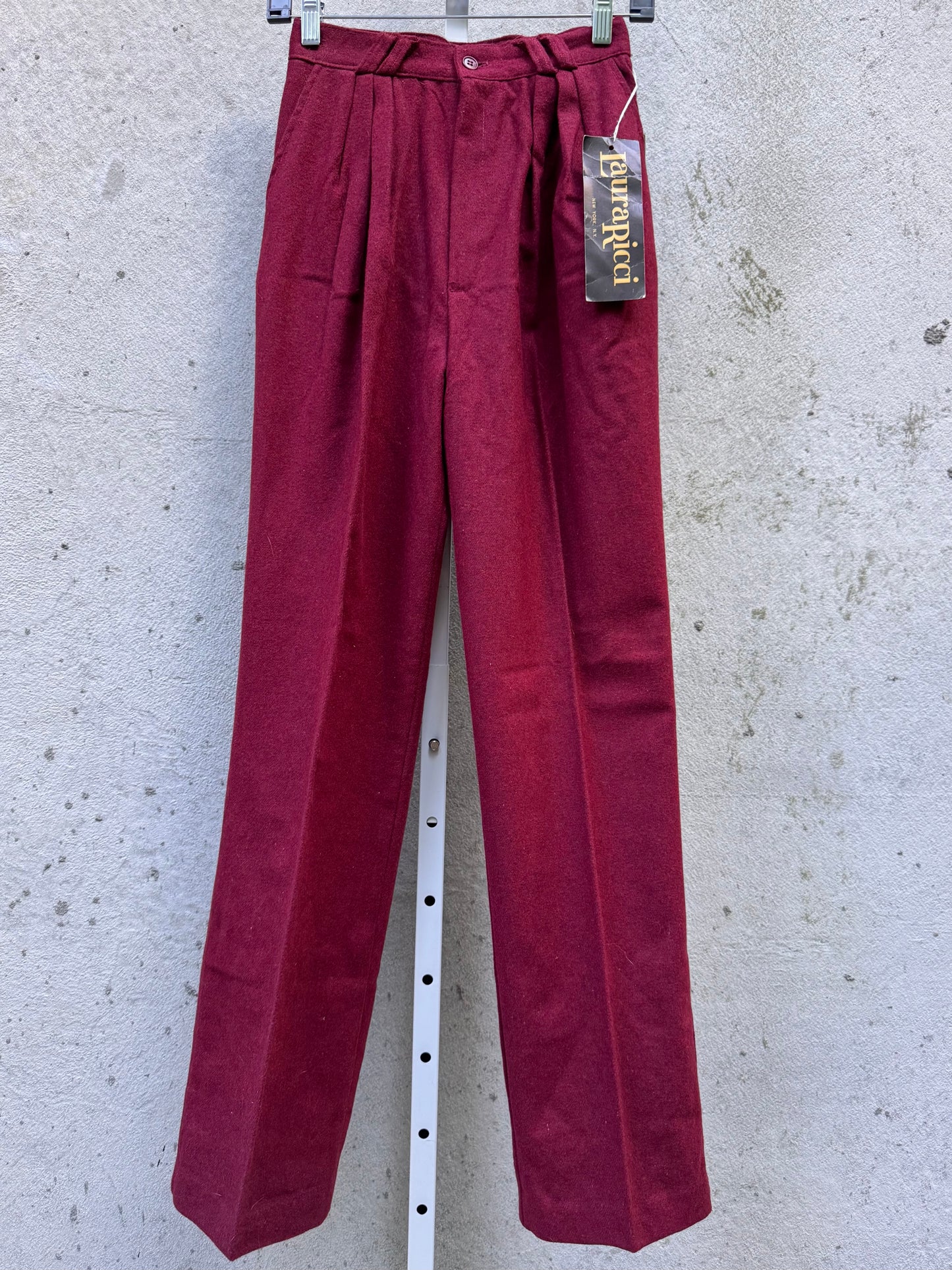 1970s Dead stock Maroon Wool Pleaded Trousers