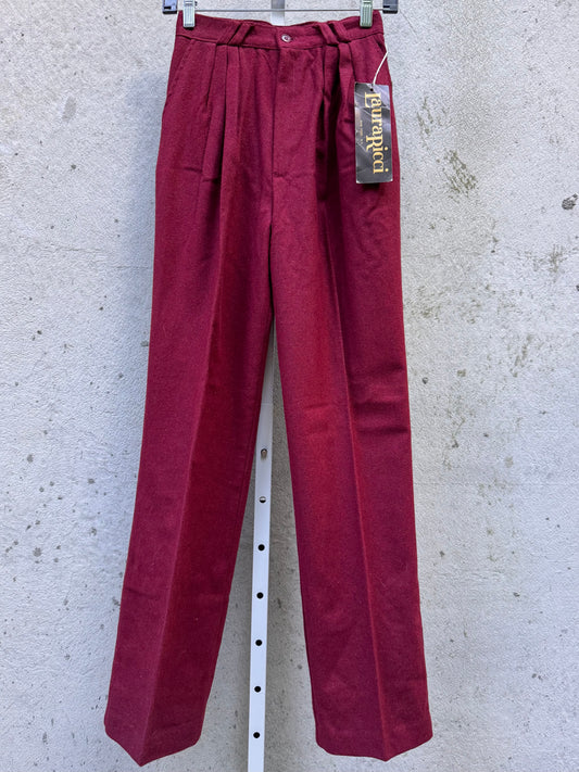 1970s Dead stock Maroon Wool Pleaded Trousers