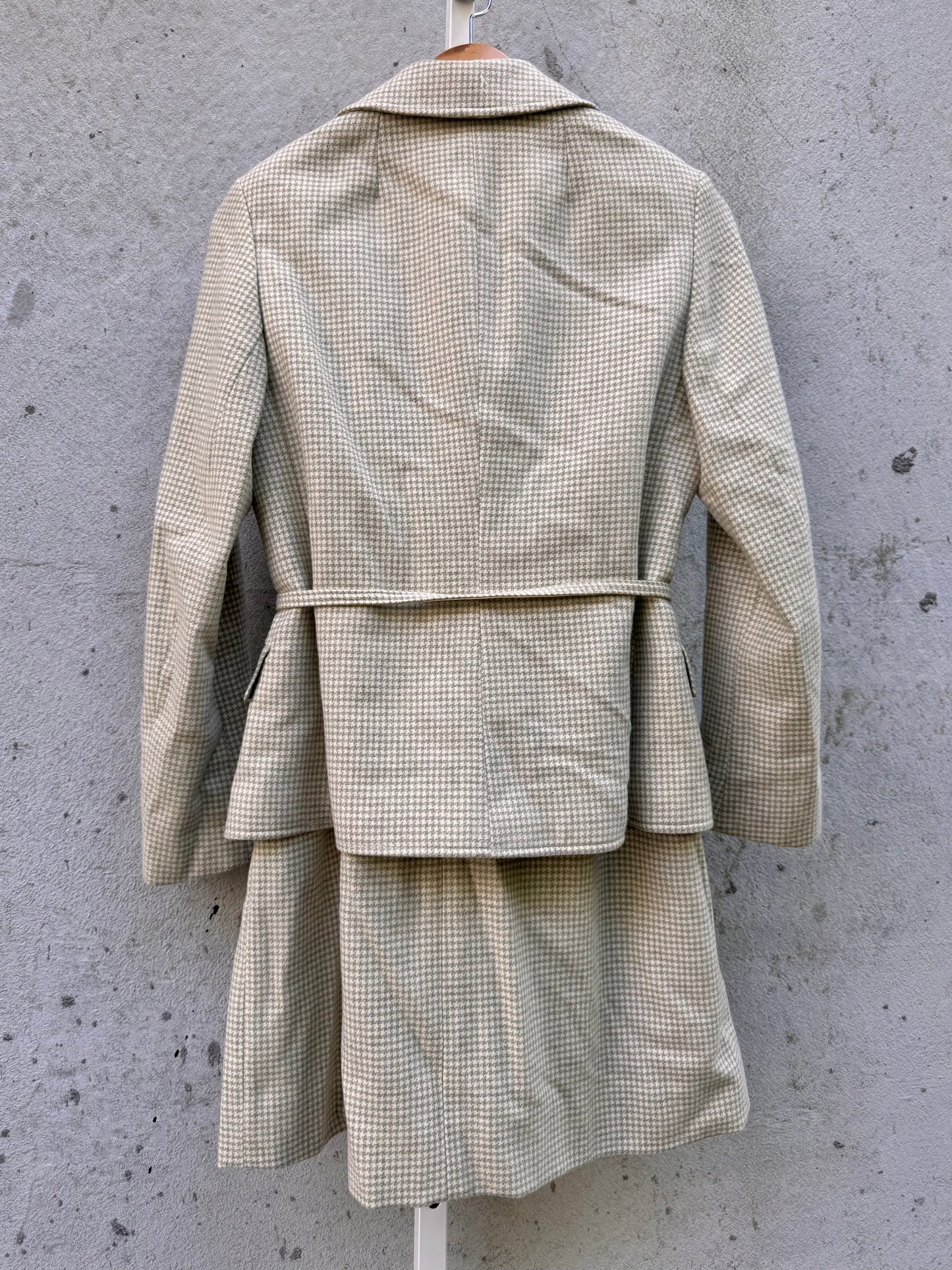 1980s Cream Houndstooth Wool Suit Jacket & Skirt Set