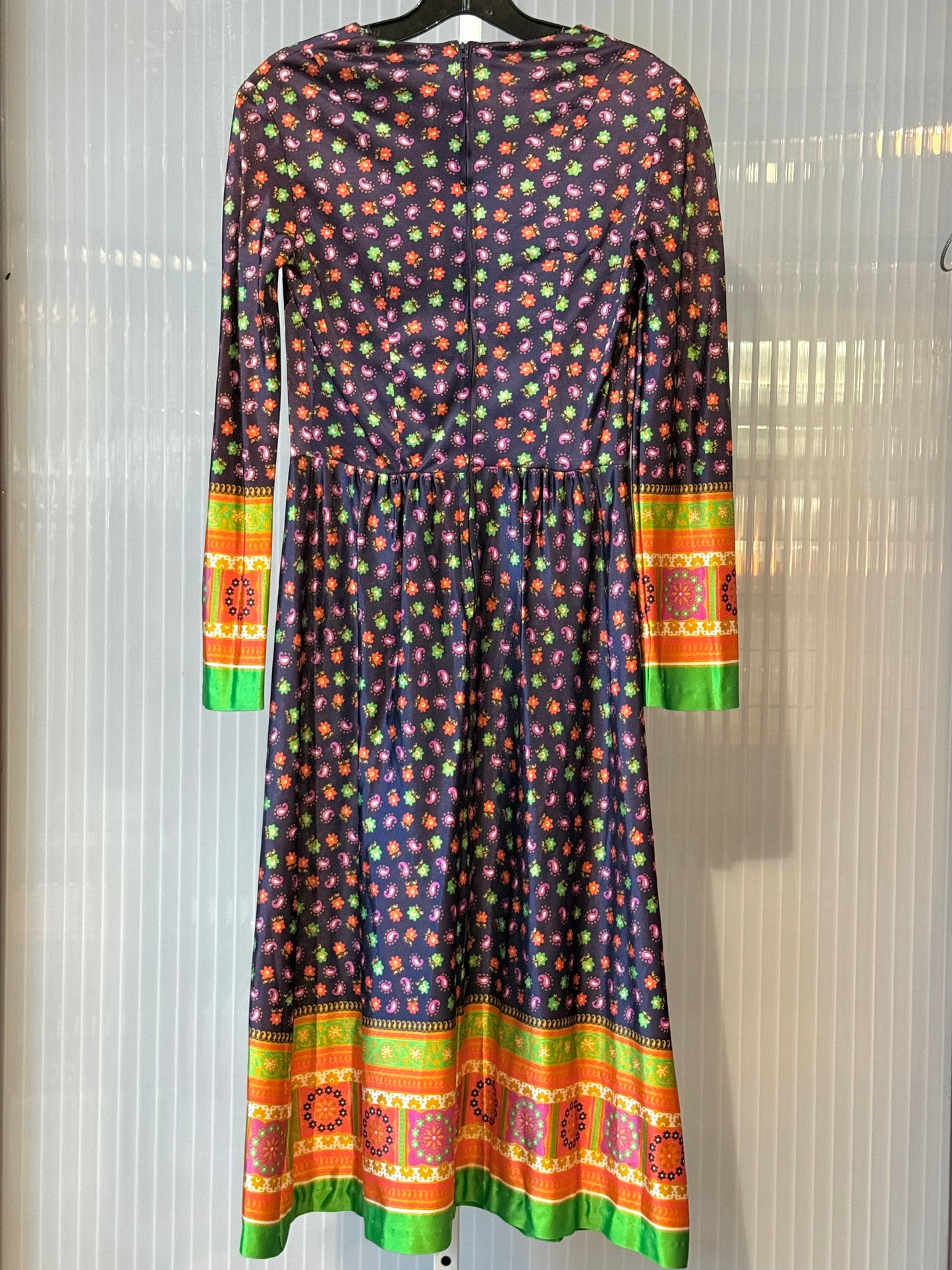 1970s Purple Paisley Midi Dress